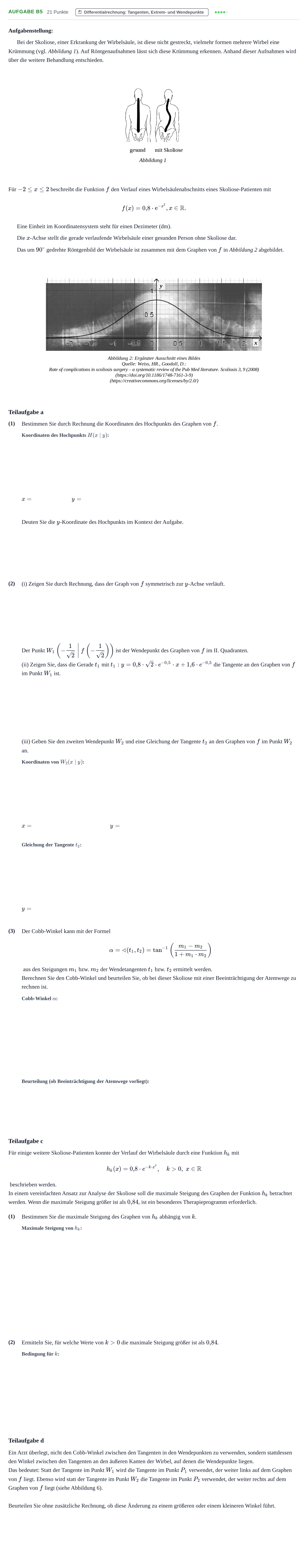 Aufgabenstellung: Aufgabe B5 - Differentialrechnung · Abitur NRW Mathematik LK · Nachtermin · CAS · Weiterbildungsko 2023