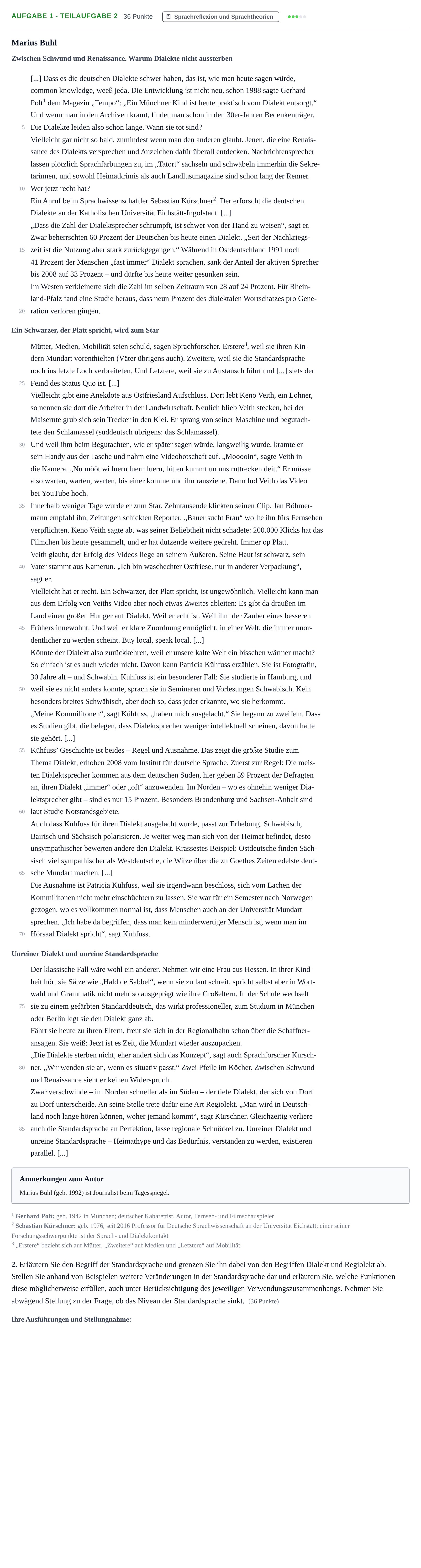 Aufgabenstellung: Aufgabe 1 - Teilaufgabe 2 · Abitur NRW Deutsch GK · Haupttermin · Weiterbildungskolleg 2021