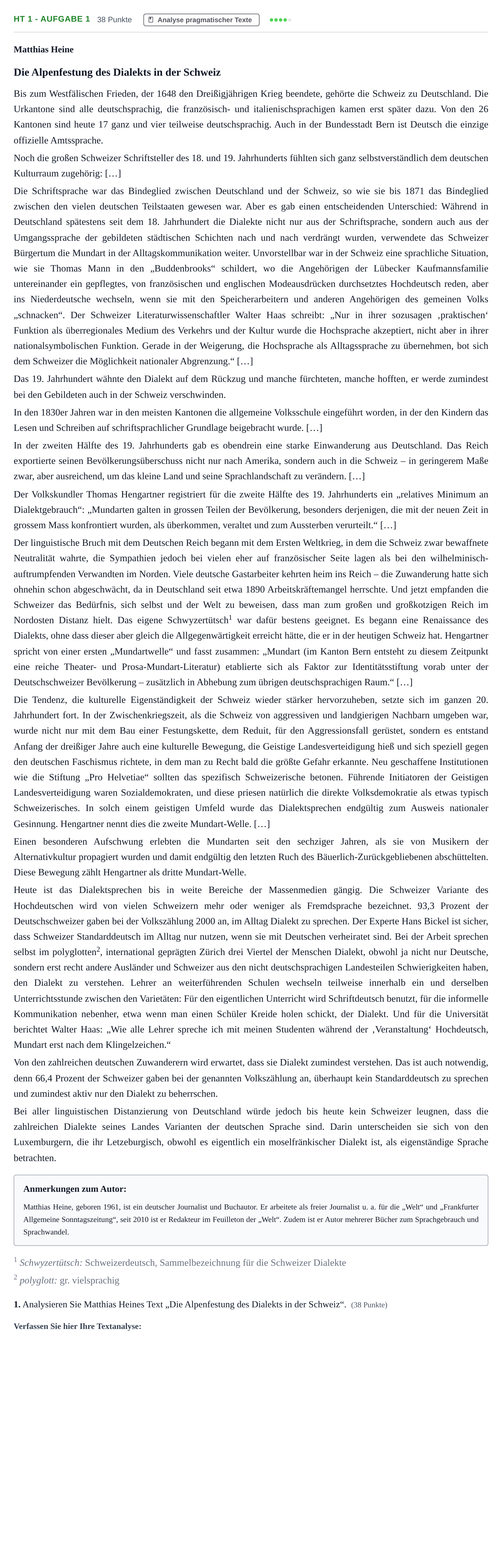 Aufgabenstellung: Aufgabe HT 1 - Aufgabe 1 · Abitur NRW Deutsch GK · Haupttermin · Weiterbildungskolleg 2021