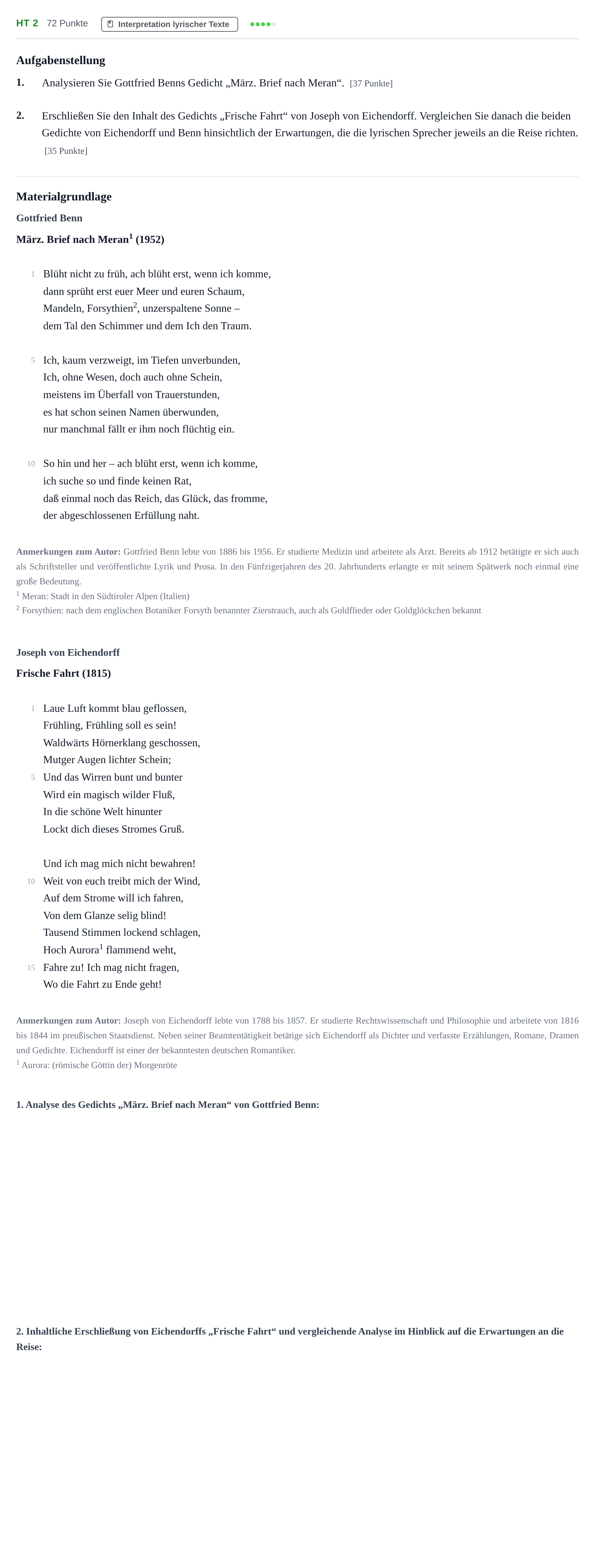 Aufgabenstellung: Aufgabe HT 2 · Abitur NRW Deutsch GK · Haupttermin · Weiterbildungskolleg 2021