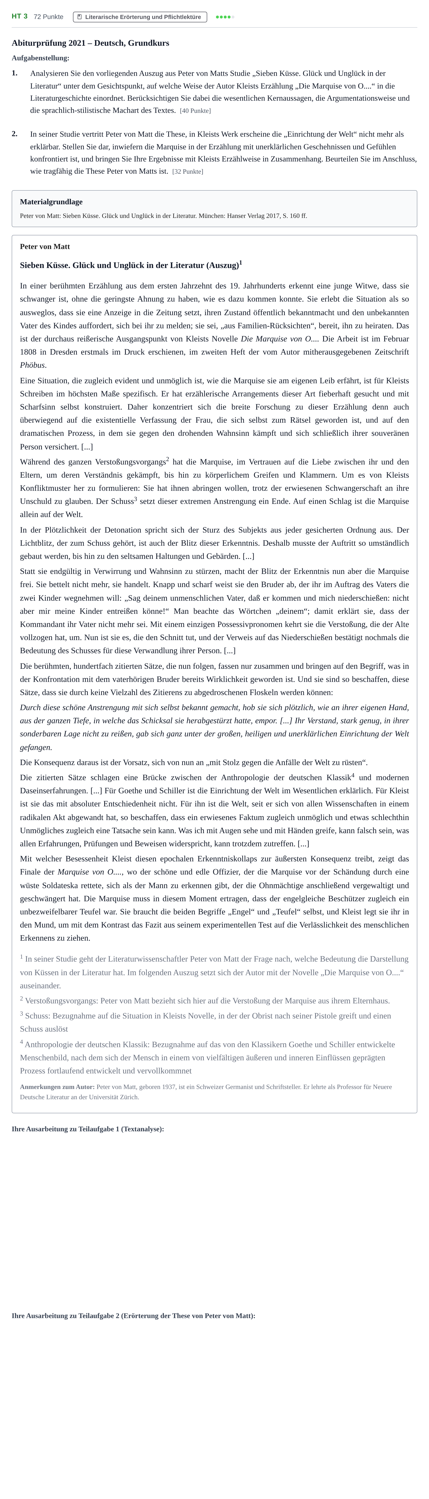 Aufgabenstellung: Aufgabe HT 3 · Abitur NRW Deutsch GK · Haupttermin · Weiterbildungskolleg 2021