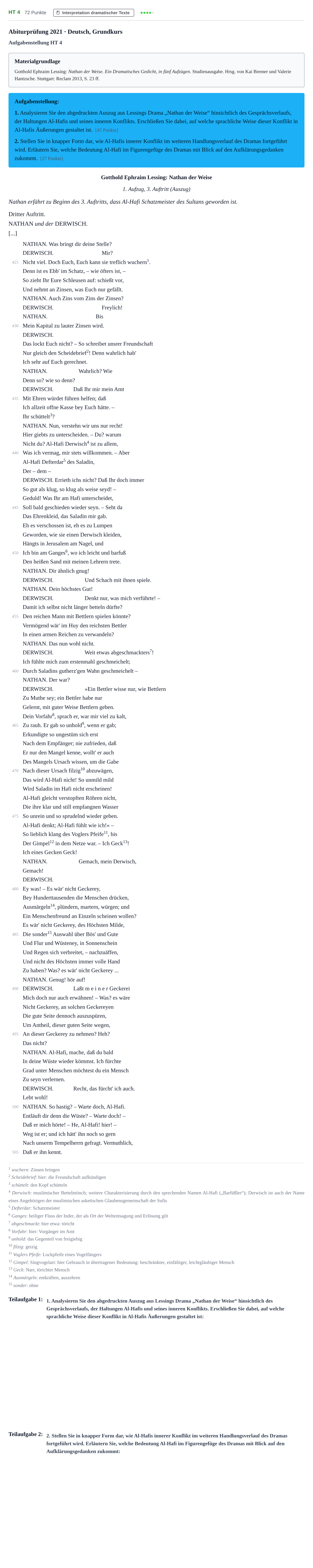 Aufgabenstellung: Aufgabe HT 4 · Abitur NRW Deutsch GK · Haupttermin · Weiterbildungskolleg 2021