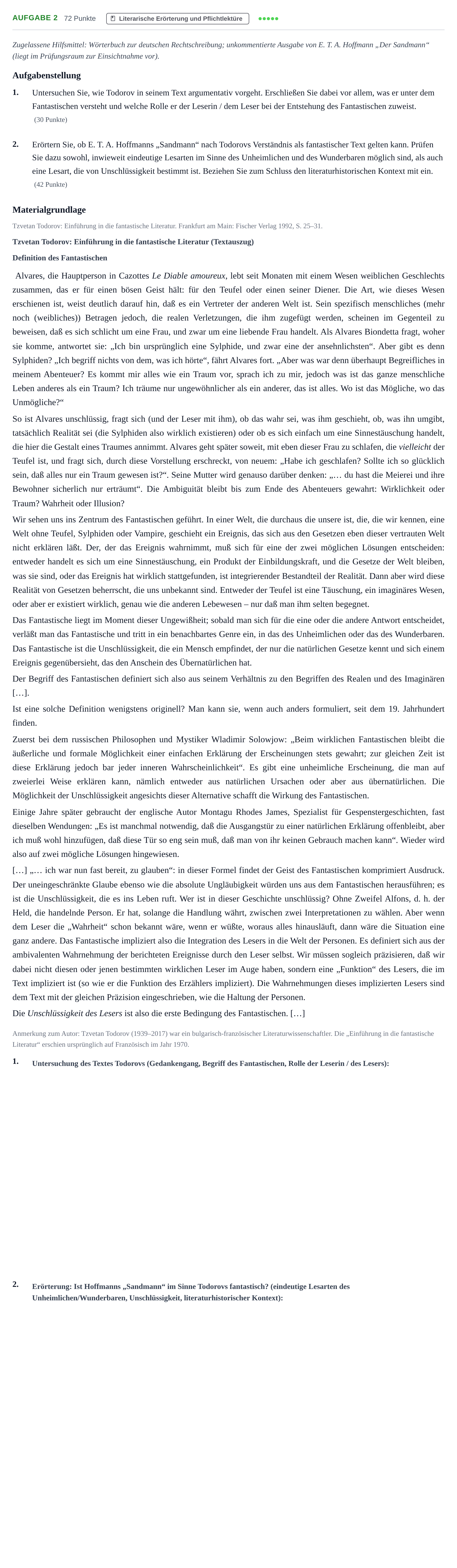 Aufgabenstellung: Aufgabe 2 · Abitur NRW Deutsch LK · Nachtermin 2021