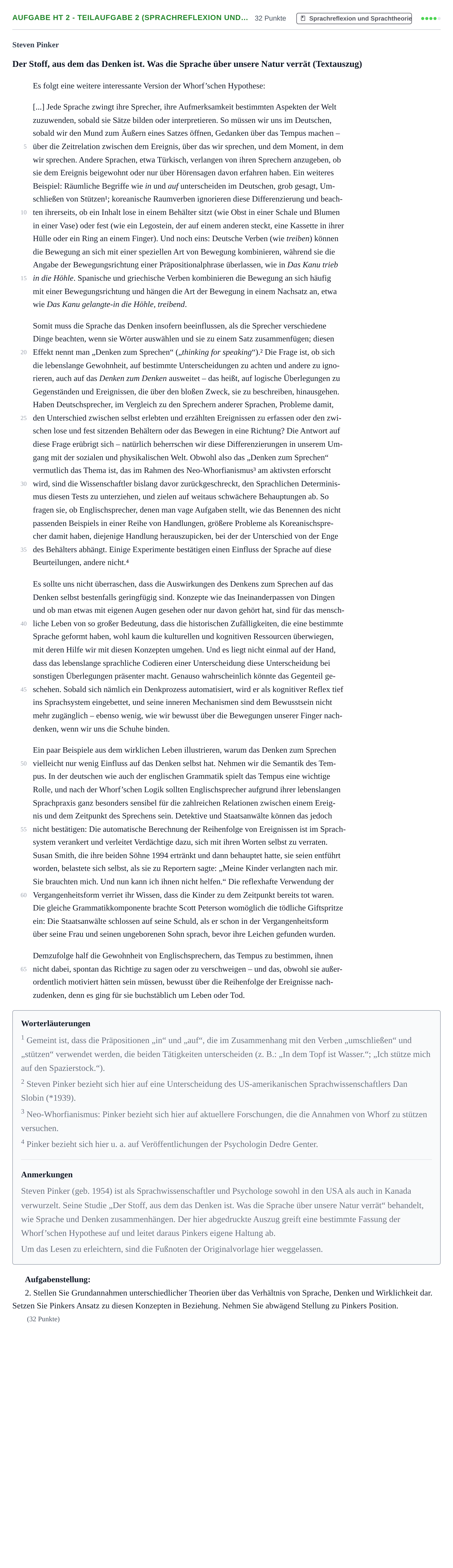 Aufgabenstellung: Aufgabe HT 2 - Teilaufgabe 2 (Sprachreflexion und… · Abitur NRW Deutsch LK · Haupttermin 2021