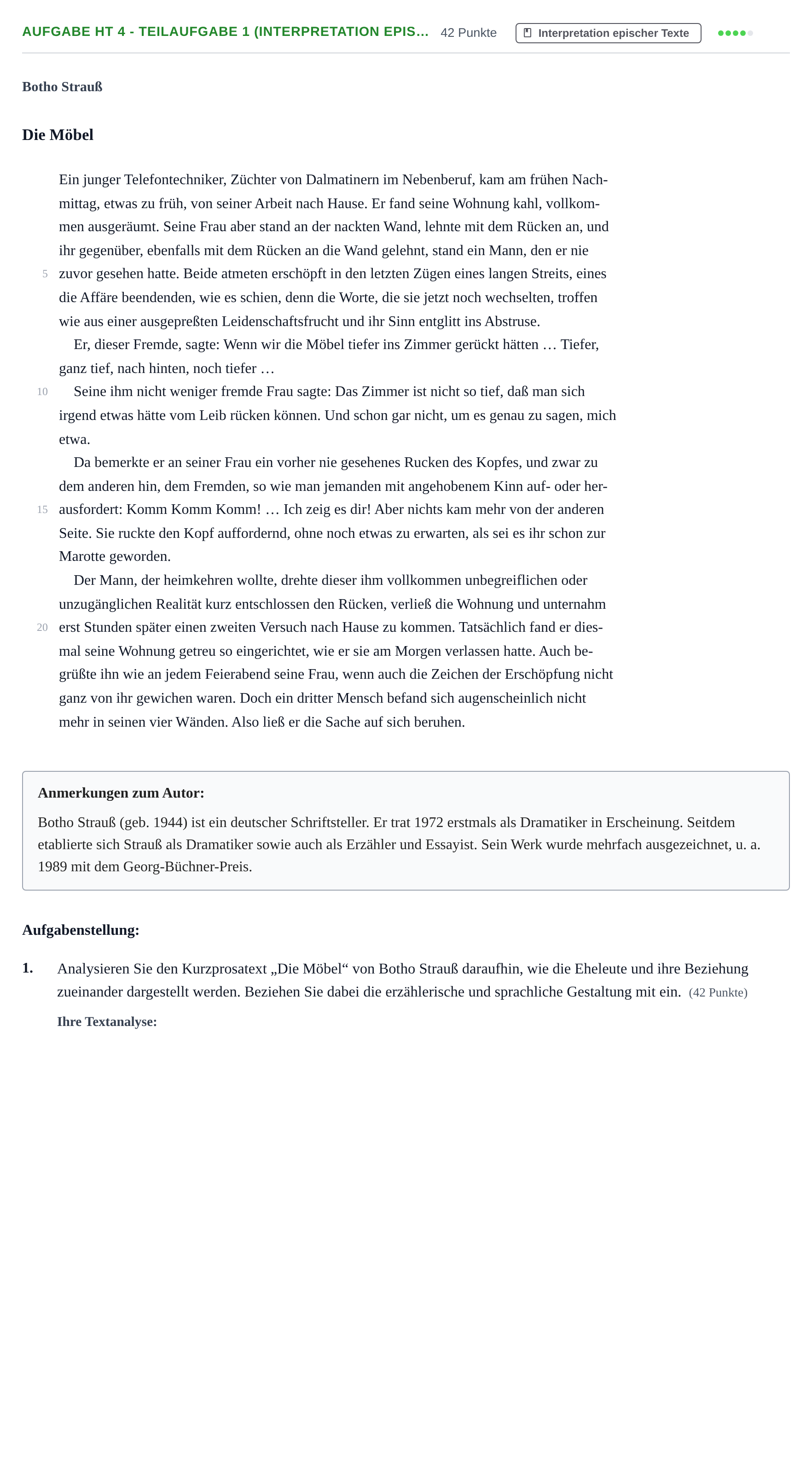 Aufgabenstellung: Aufgabe HT 4 - Teilaufgabe 1 (Interpretation epis… · Abitur NRW Deutsch LK · Haupttermin 2021
