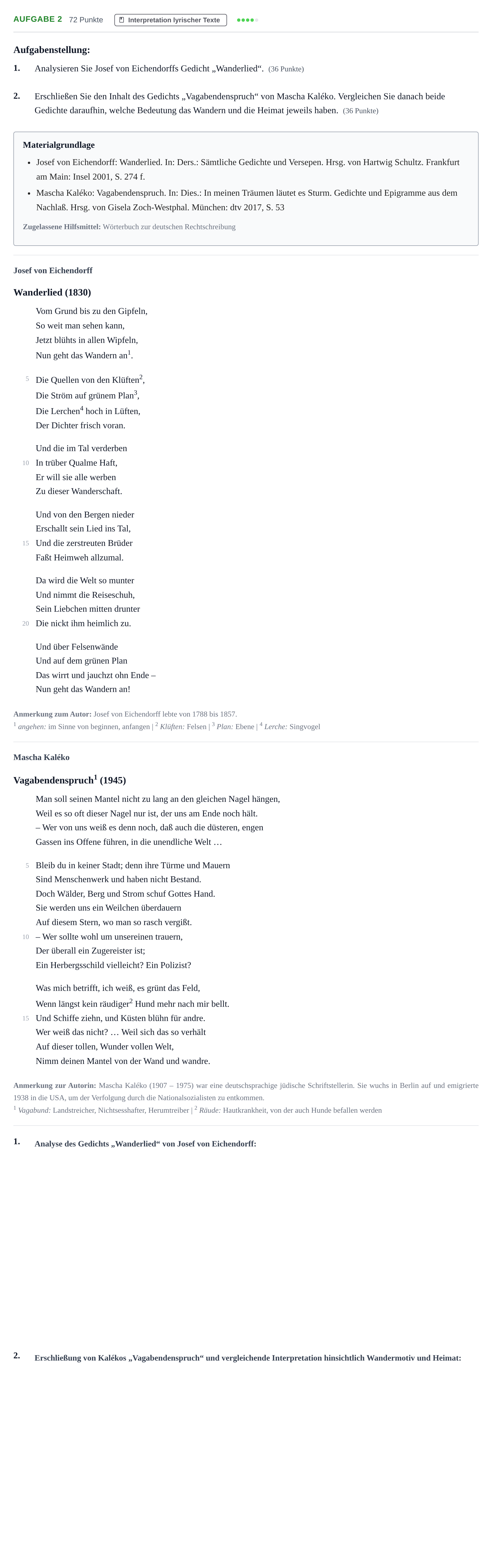 Aufgabenstellung: Aufgabe 2 · Abitur NRW Deutsch GK · Nachtermin 2021