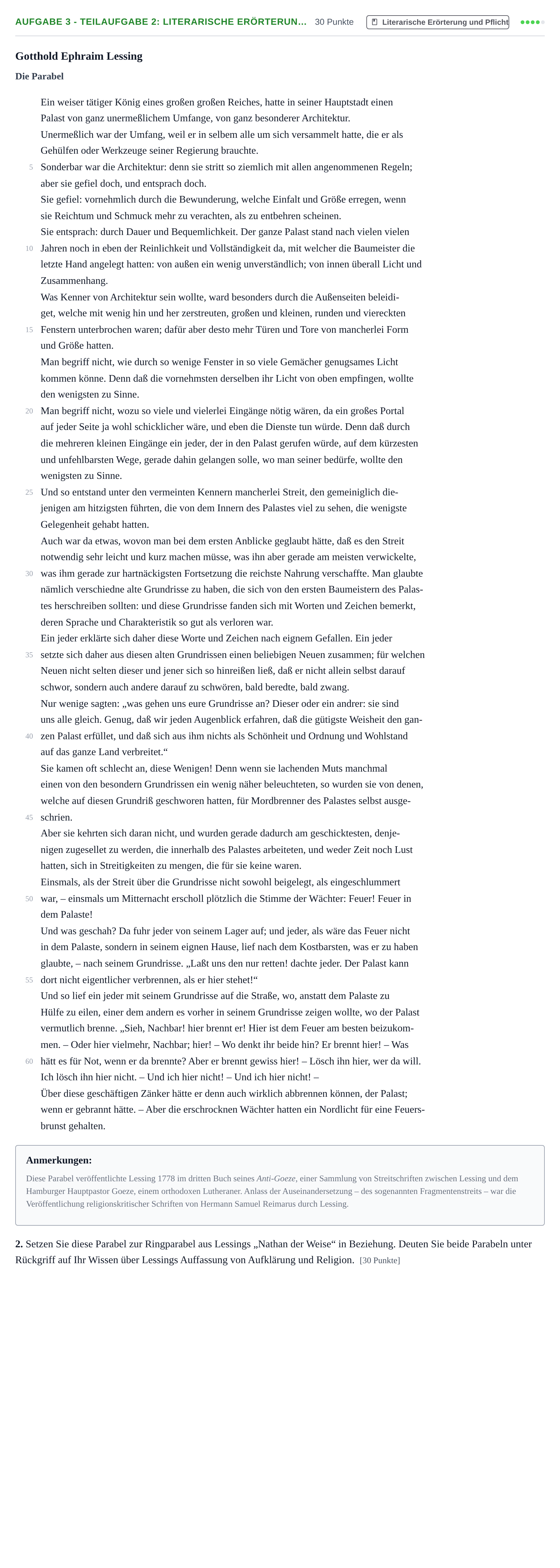 Aufgabenstellung: Aufgabe 3 - Teilaufgabe 2: Literarische Erörterun… · Abitur NRW Deutsch GK · Nachtermin 2021