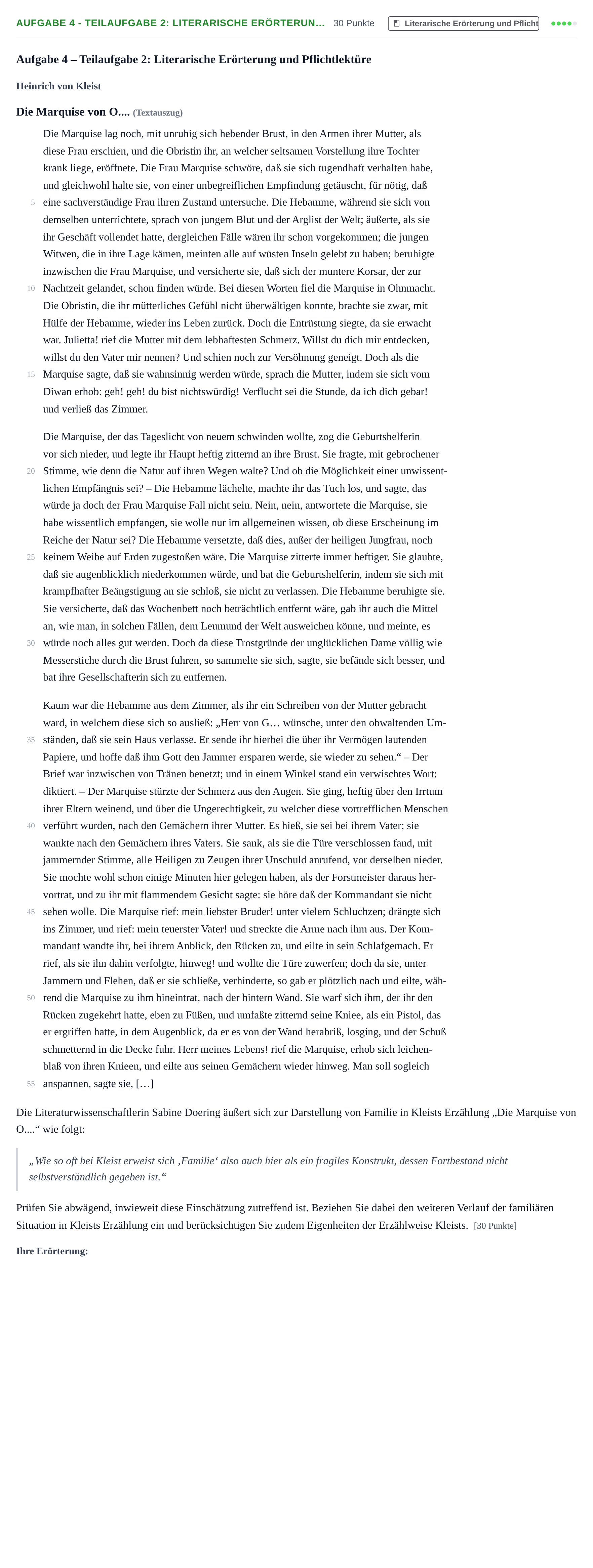 Aufgabenstellung: Aufgabe 4 - Teilaufgabe 2: Literarische Erörterun… · Abitur NRW Deutsch GK · Nachtermin 2021