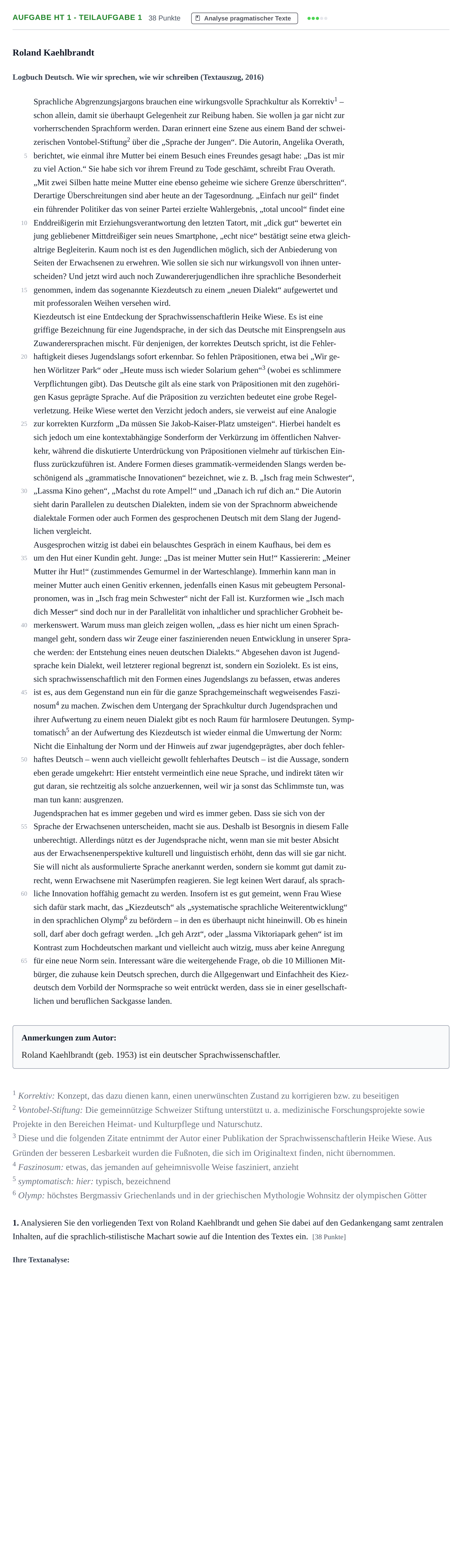 Aufgabenstellung: Aufgabe HT 1 - Teilaufgabe 1 · Abitur NRW Deutsch GK · Haupttermin 2022