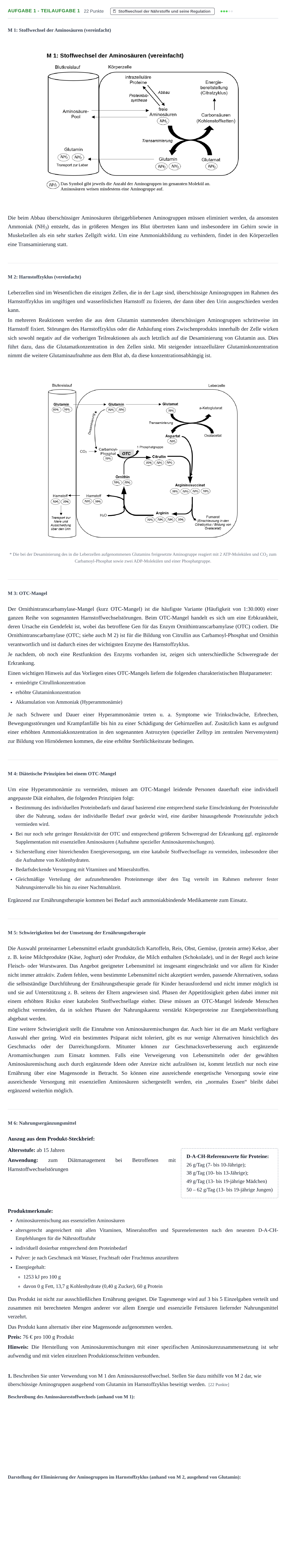 Aufgabenstellung: Aufgabe 1 - Teilaufgabe 1 · Abitur NRW Ernährungslehre LK · Haupttermin 2022