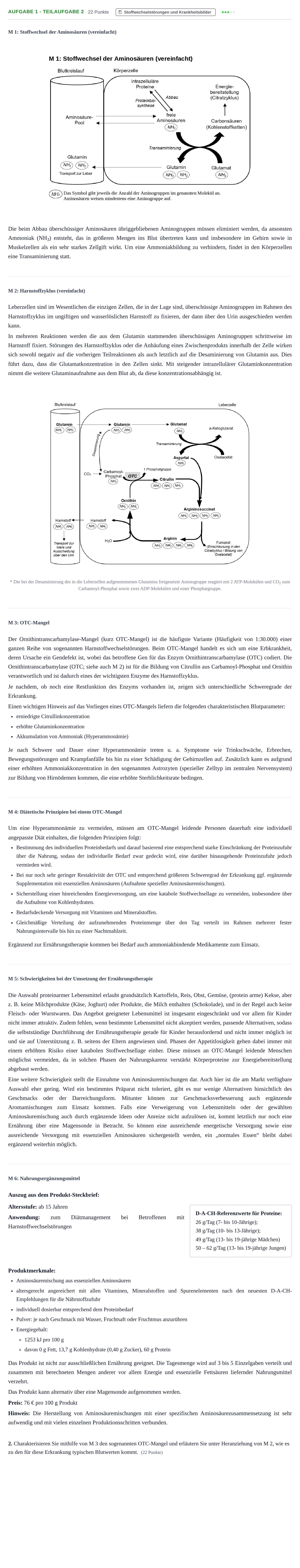 Aufgabenstellung: Aufgabe 1 - Teilaufgabe 2 · Abitur NRW Ernährungslehre LK · Haupttermin 2022