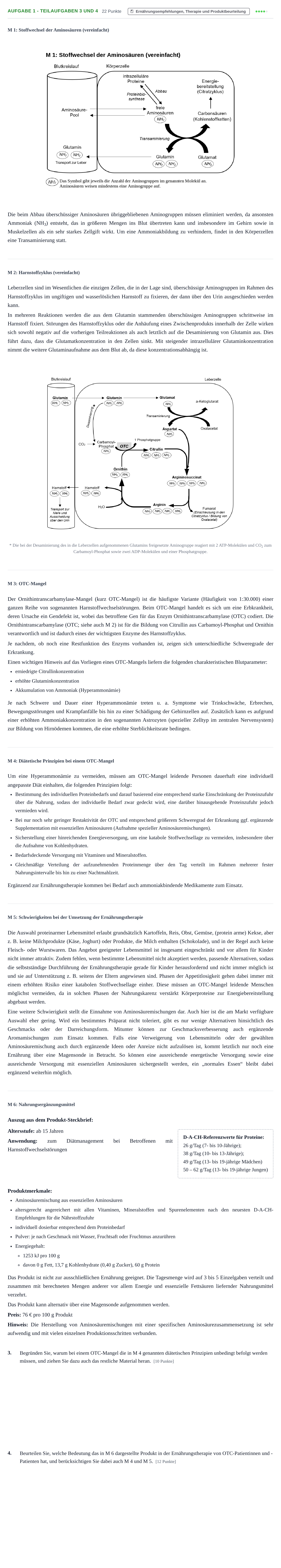 Aufgabenstellung: Aufgabe 1 - Teilaufgaben 3 und 4 · Abitur NRW Ernährungslehre LK · Haupttermin 2022