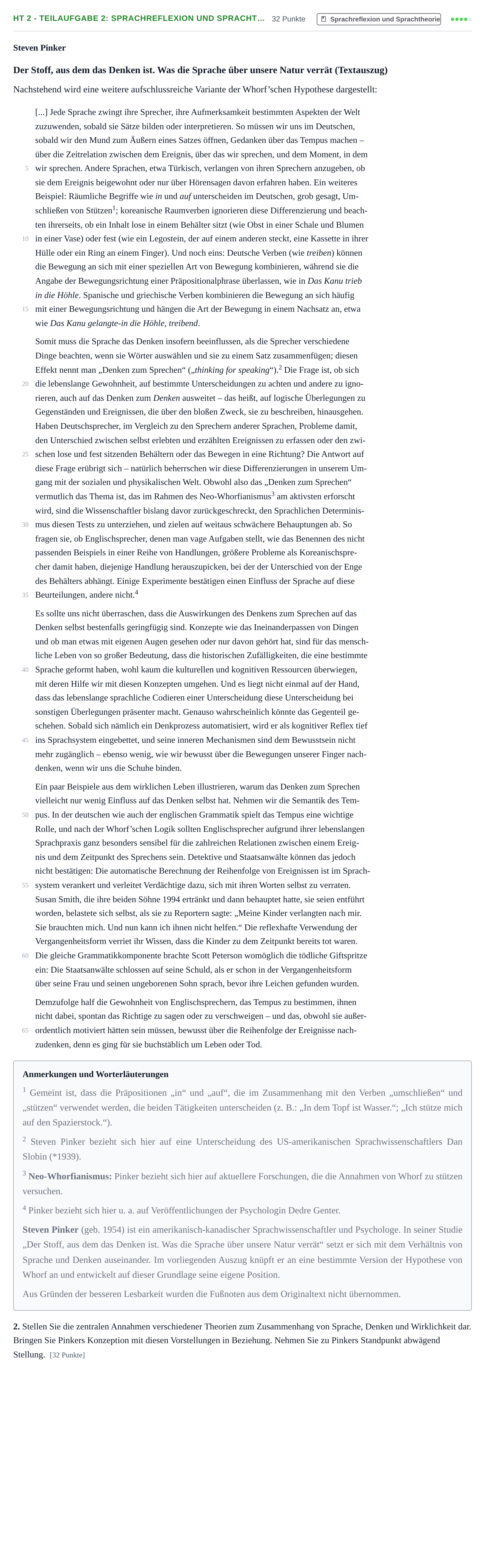 Aufgabenstellung: Aufgabe HT 2 - Teilaufgabe 2: Sprachreflexion und Spracht… · Abitur NRW Deutsch LK · Haupttermin · Weiterbildungskolleg 2021