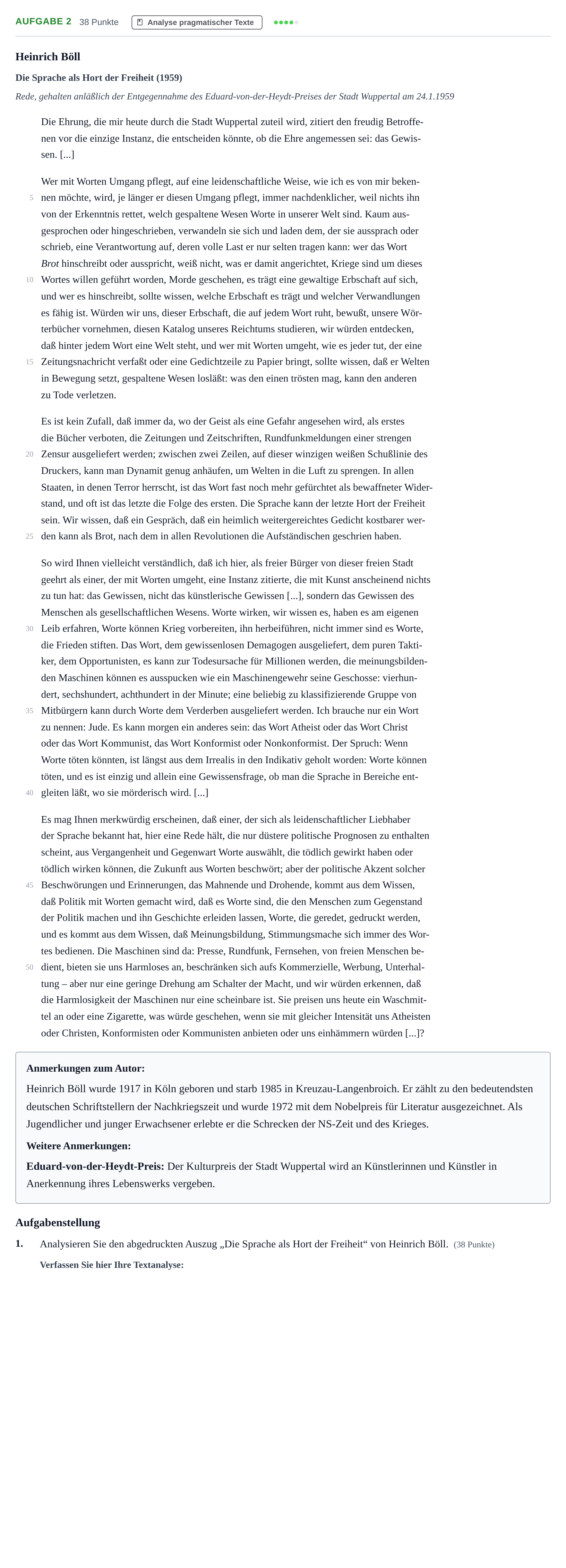 Aufgabenstellung: Aufgabe 2 - Analyse pragmatischer Texte · Abitur NRW Deutsch LK · Haupttermin · Weiterbildungskolleg 2021