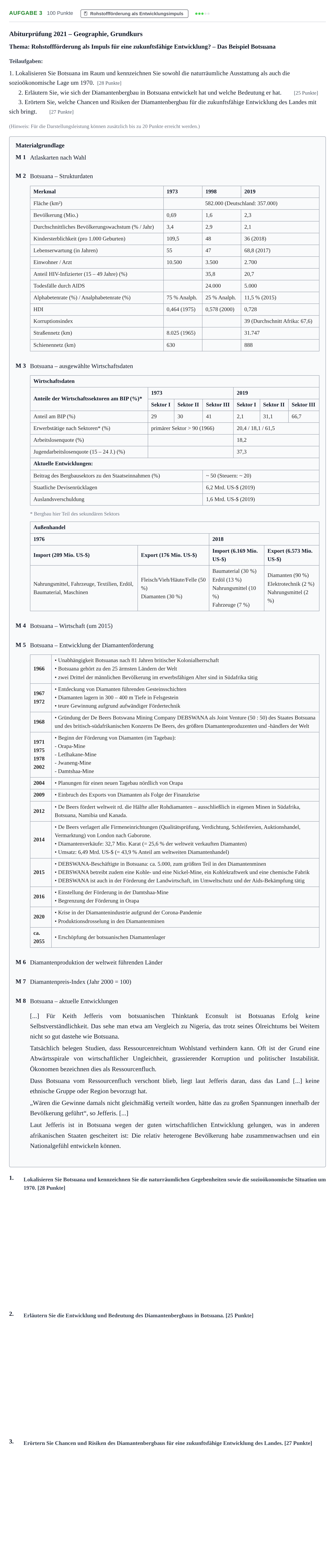 Aufgabenstellung: Aufgabe 3 · Abitur NRW Geographie GK · Nachtermin 2021