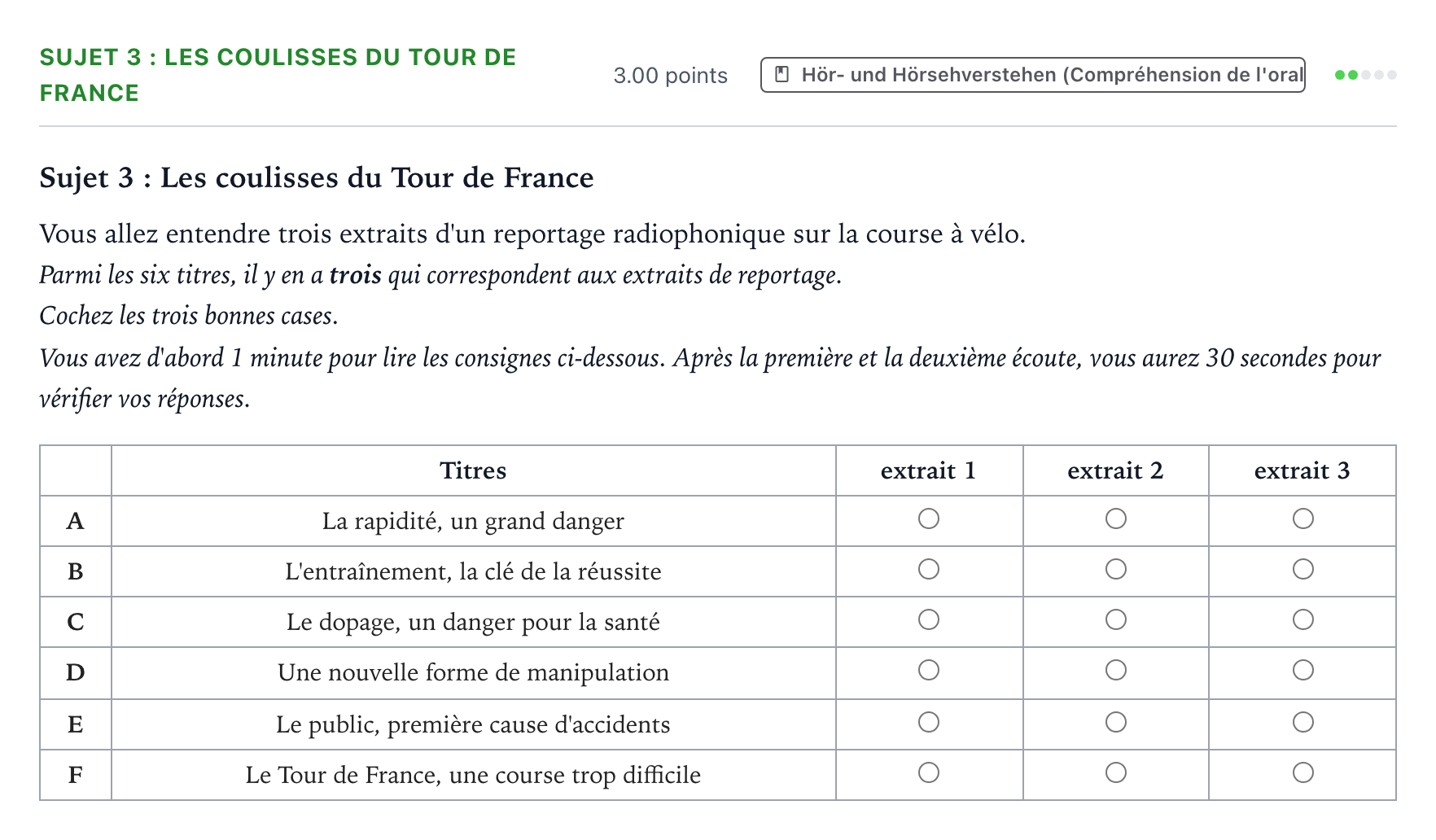 Aufgabenstellung: Aufgabe Sujet 3 : Les coulisses du Tour de France · Abitur NRW Französisch LK · Une cantine pas comme les autres 2023