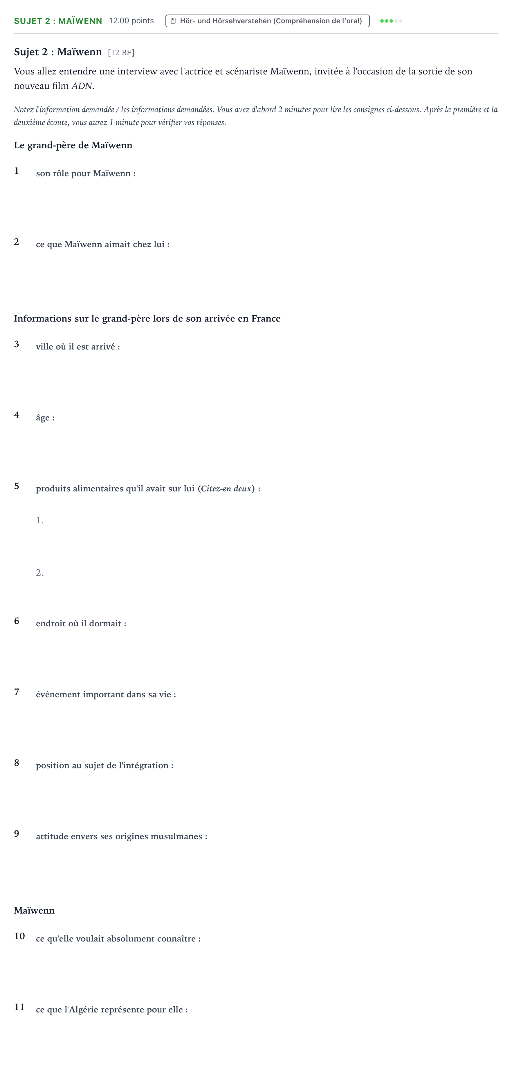 Aufgabenstellung: Aufgabe Sujet 2 : Maïwenn · Abitur NRW Französisch GK · Maïwenn 2025