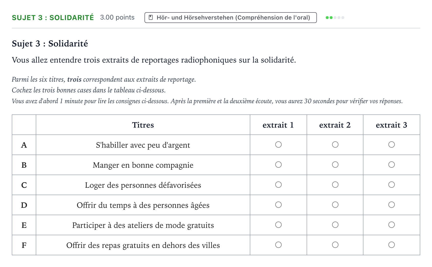 Aufgabenstellung: Aufgabe Sujet 3 : Solidarité · Abitur NRW Französisch GK · Solidarité 2026