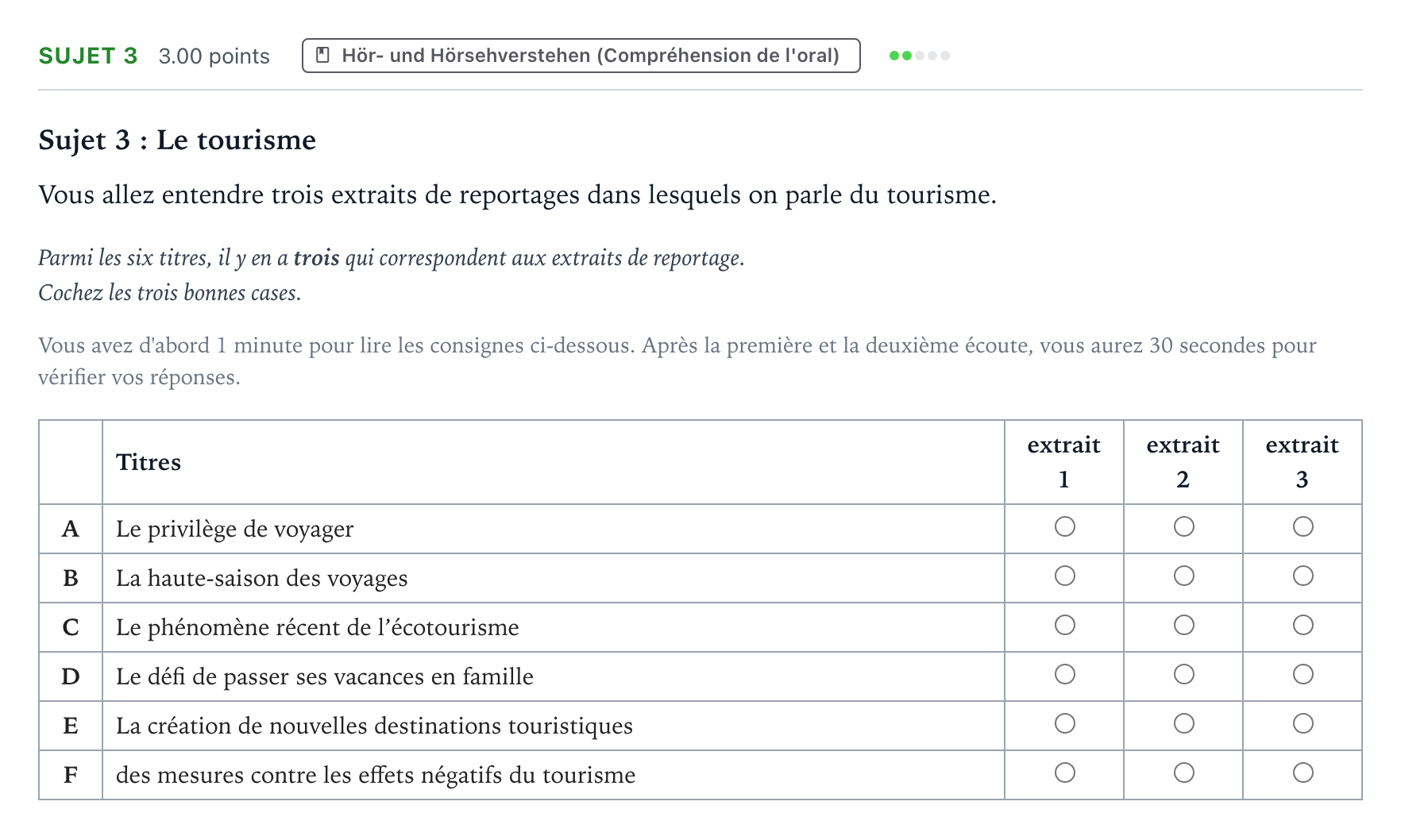 Aufgabenstellung: Aufgabe Sujet 3 · Abitur NRW Französisch LK · Zone d’Expression Prioritaire 2026