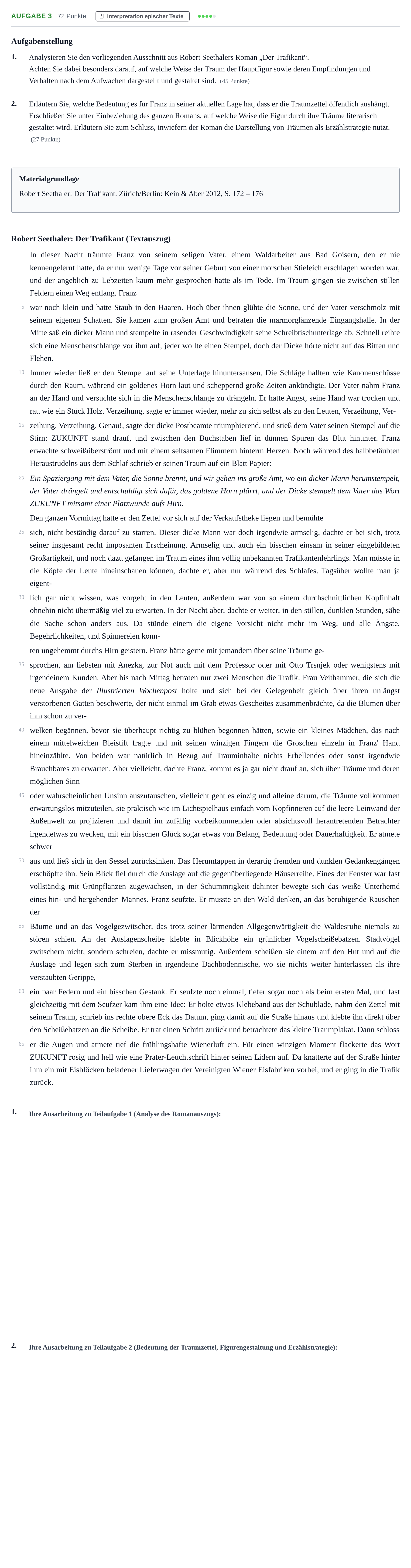 Aufgabenstellung: Aufgabe 3 · Abitur NRW Deutsch GK · Nachtermin 2022