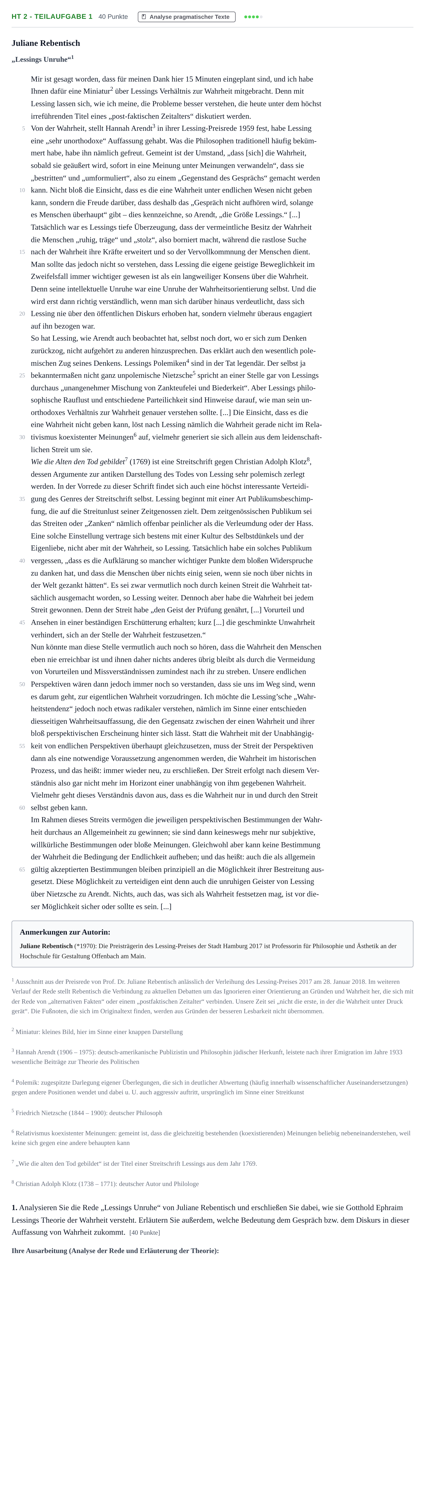 Aufgabenstellung: Aufgabe HT 2 - Teilaufgabe 1 · Abitur NRW Deutsch LK · Haupttermin 2022