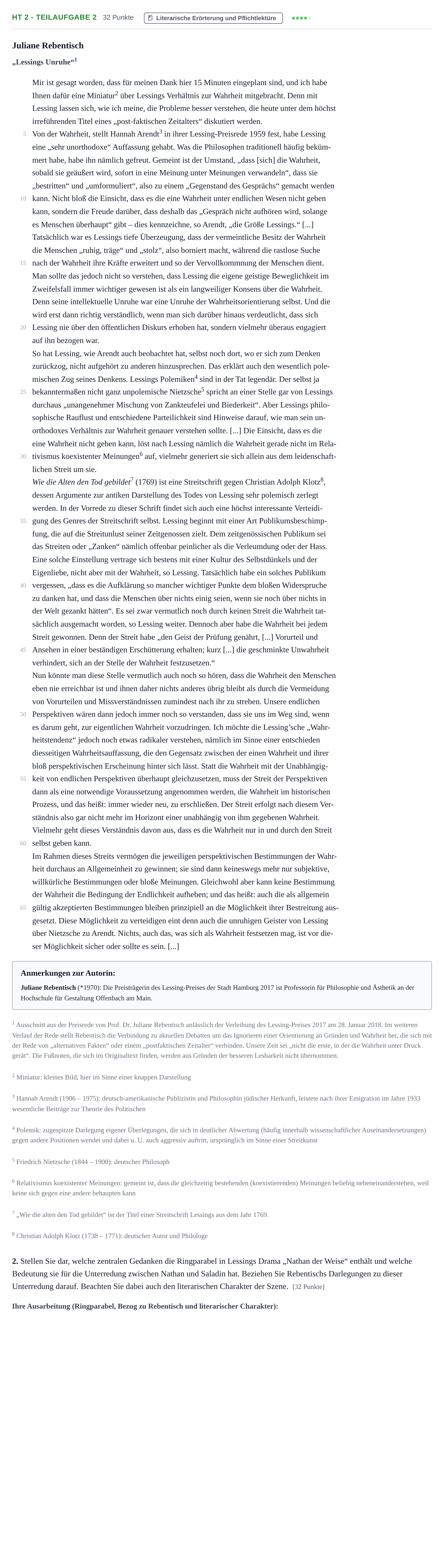 Aufgabenstellung: Aufgabe HT 2 - Teilaufgabe 2 · Abitur NRW Deutsch LK · Haupttermin 2022
