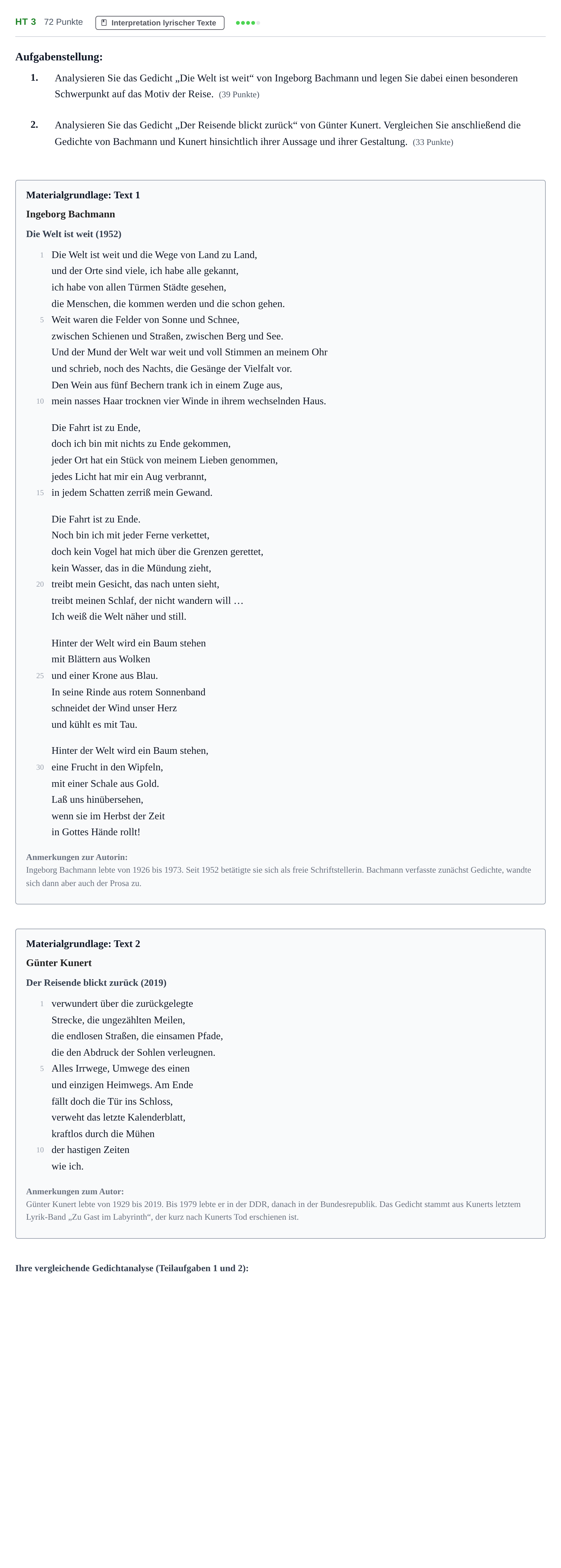 Aufgabenstellung: Aufgabe HT 3 · Abitur NRW Deutsch LK · Haupttermin 2022