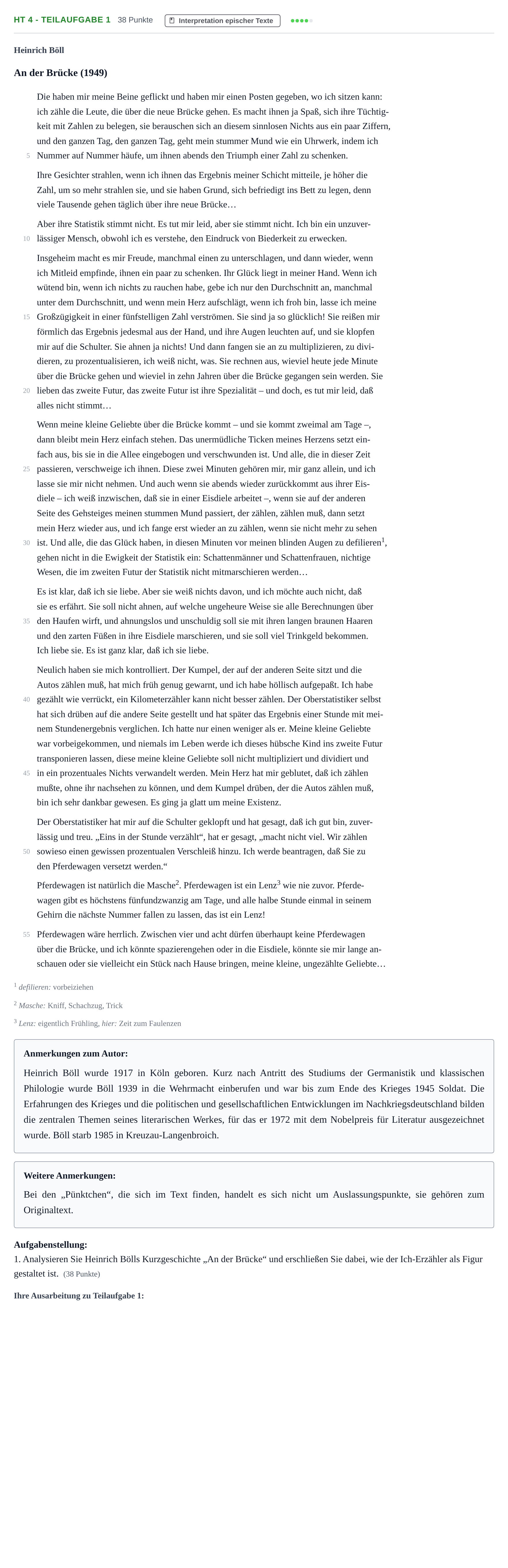 Aufgabenstellung: Aufgabe HT 4 - Teilaufgabe 1 · Abitur NRW Deutsch LK · Haupttermin 2022