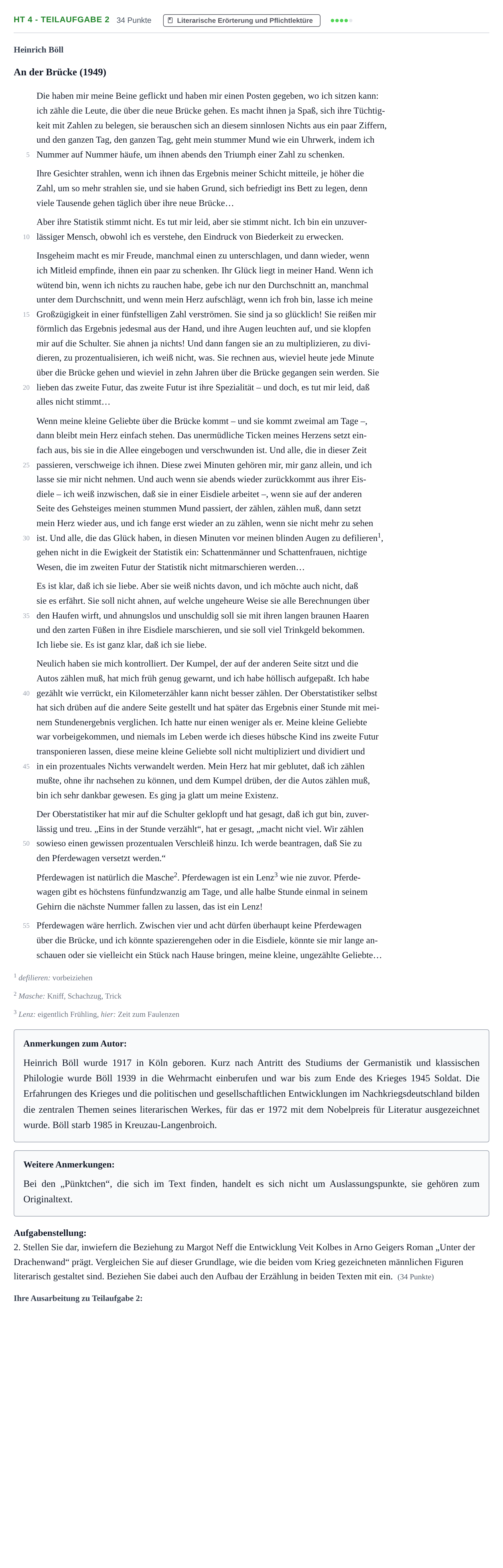 Aufgabenstellung: Aufgabe HT 4 - Teilaufgabe 2 · Abitur NRW Deutsch LK · Haupttermin 2022
