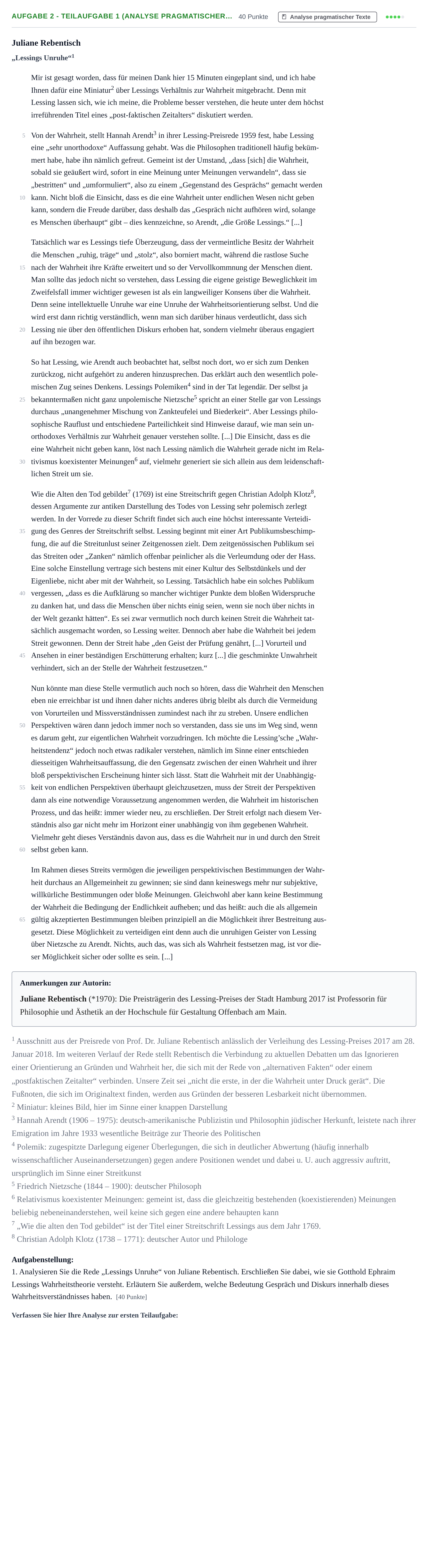 Aufgabenstellung: Aufgabe 2 - Teilaufgabe 1 (Analyse pragmatischer… · Abitur NRW Deutsch LK · Haupttermin · Weiterbildungskolleg 2022