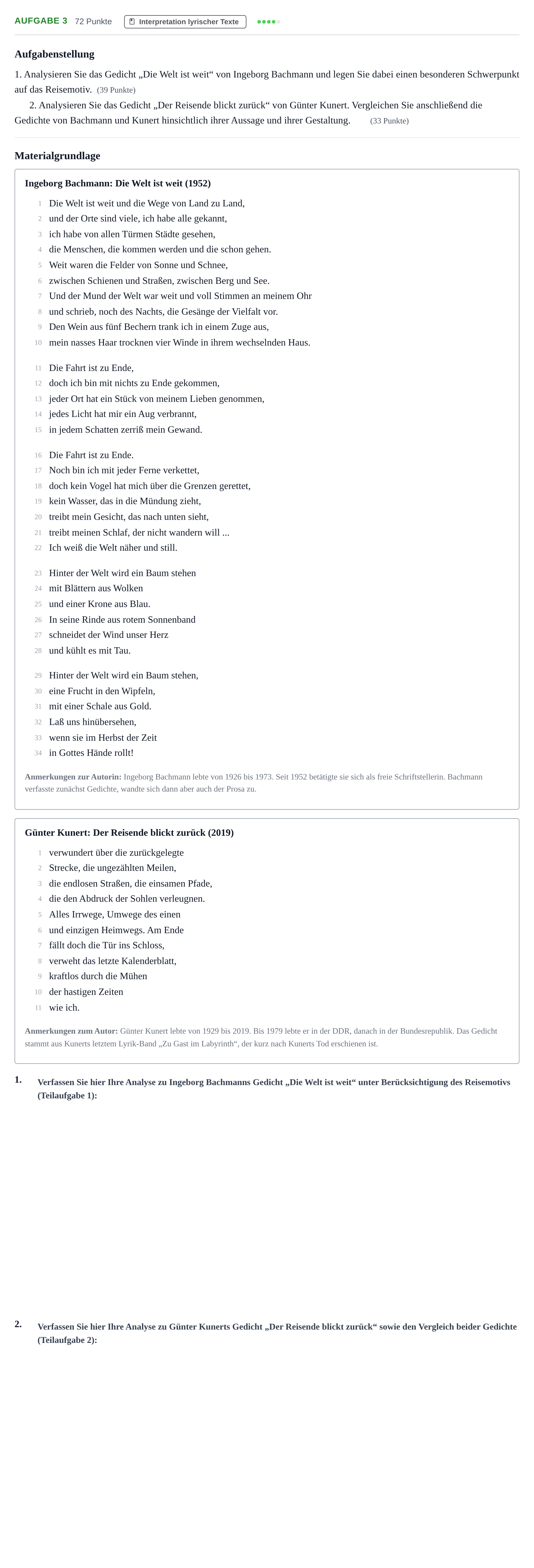 Aufgabenstellung: Aufgabe 3 · Abitur NRW Deutsch LK · Haupttermin · Weiterbildungskolleg 2022