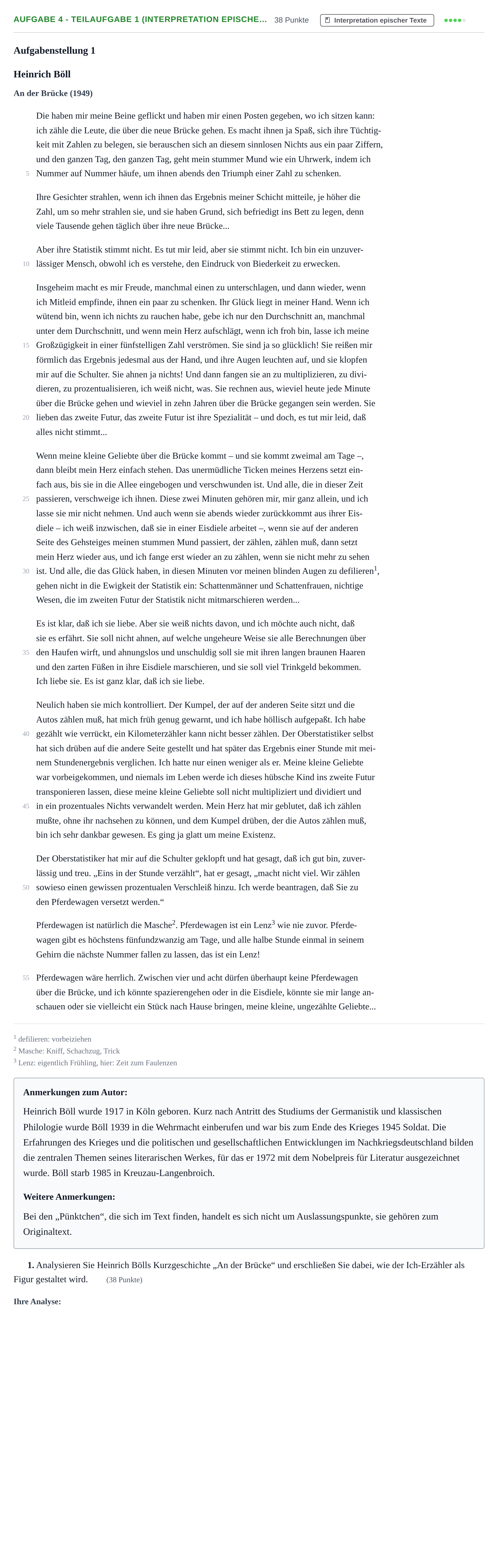Aufgabenstellung: Aufgabe 4 - Teilaufgabe 1 (Interpretation epische… · Abitur NRW Deutsch LK · Haupttermin · Weiterbildungskolleg 2022