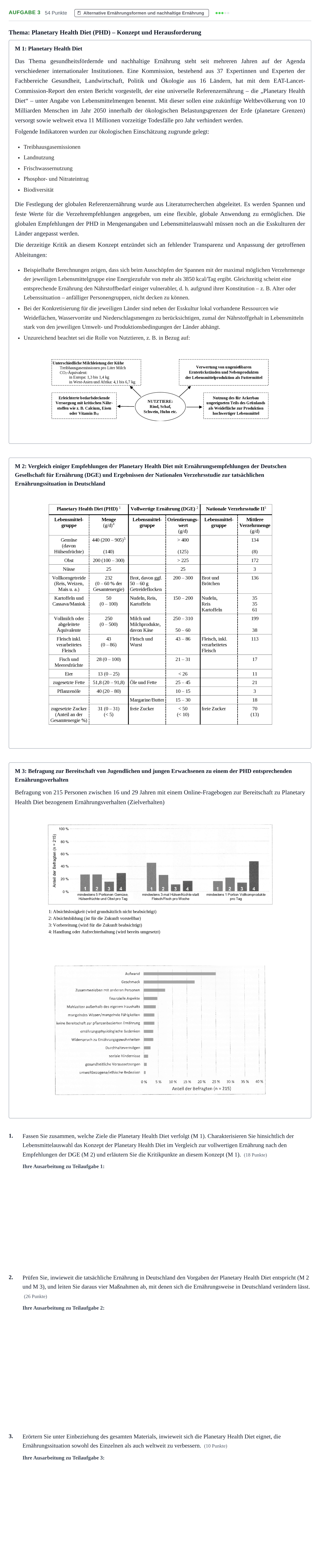 Aufgabenstellung: Aufgabe 3 · Abitur NRW Ernährungslehre GK · Haupttermin 2023