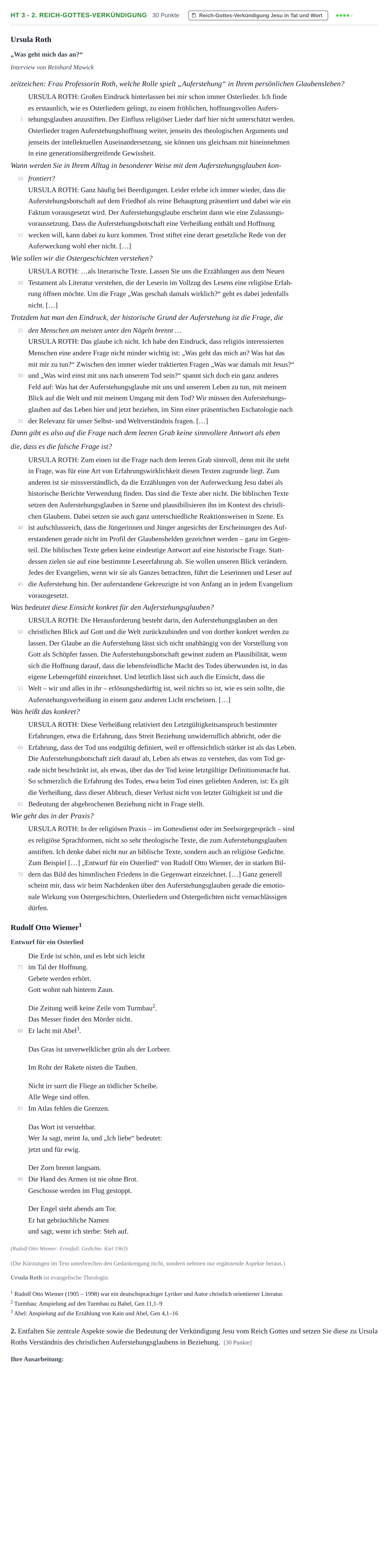 Aufgabenstellung: Aufgabe HT 3 - 2. Reich-Gottes-Verkündigung · Abitur NRW Evangelische Religion GK · Haupttermin 2021