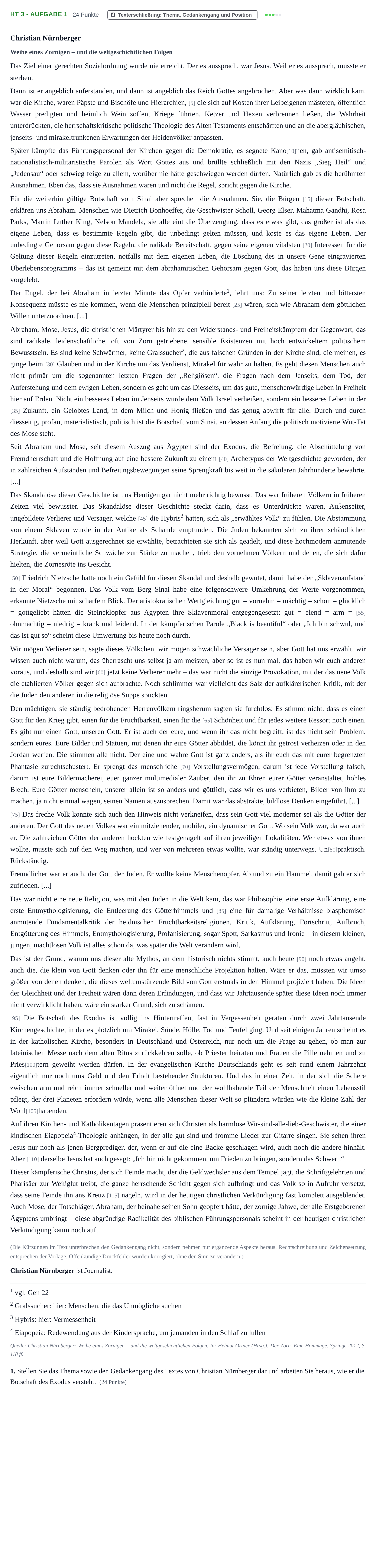 Aufgabenstellung: Aufgabe HT 3 - Aufgabe 1 · Abitur NRW Evangelische Religion LK · Haupttermin 2021
