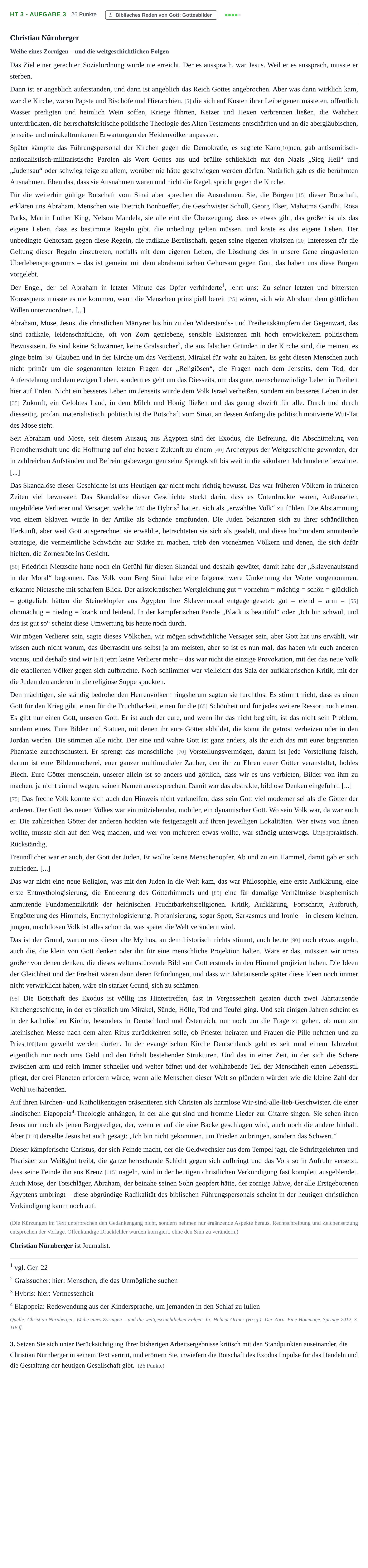 Aufgabenstellung: Aufgabe HT 3 - Aufgabe 3 · Abitur NRW Evangelische Religion LK · Haupttermin 2021
