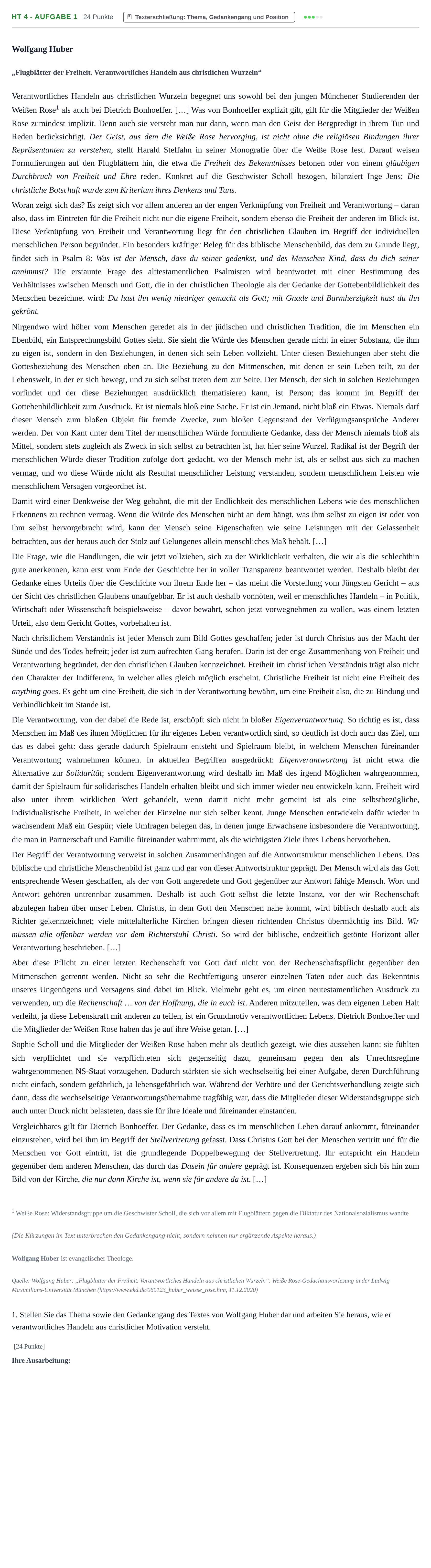 Aufgabenstellung: Aufgabe HT 4 - Aufgabe 1 · Abitur NRW Evangelische Religion LK · Haupttermin 2021