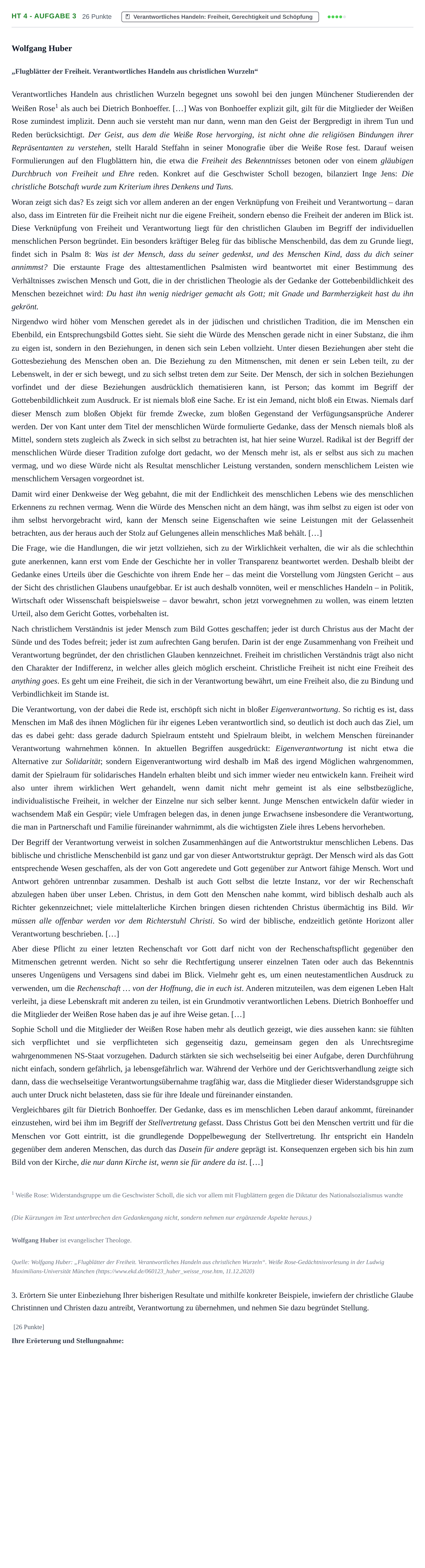 Aufgabenstellung: Aufgabe HT 4 - Aufgabe 3 · Abitur NRW Evangelische Religion LK · Haupttermin 2021