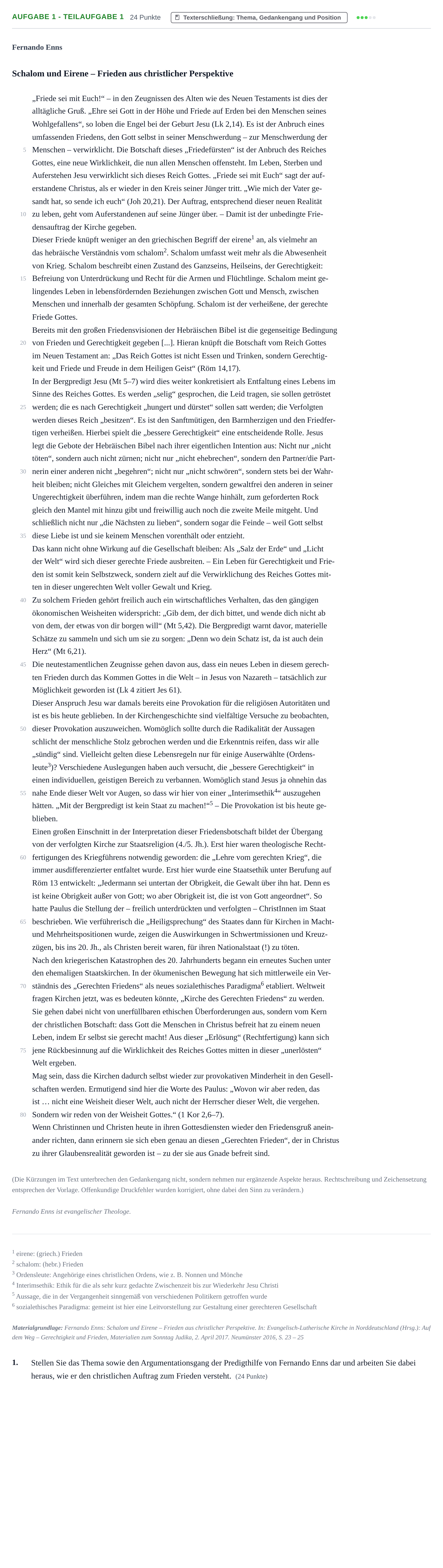 Aufgabenstellung: Aufgabe 1 - Teilaufgabe 1 · Abitur NRW Evangelische Religion GK · Haupttermin 2022