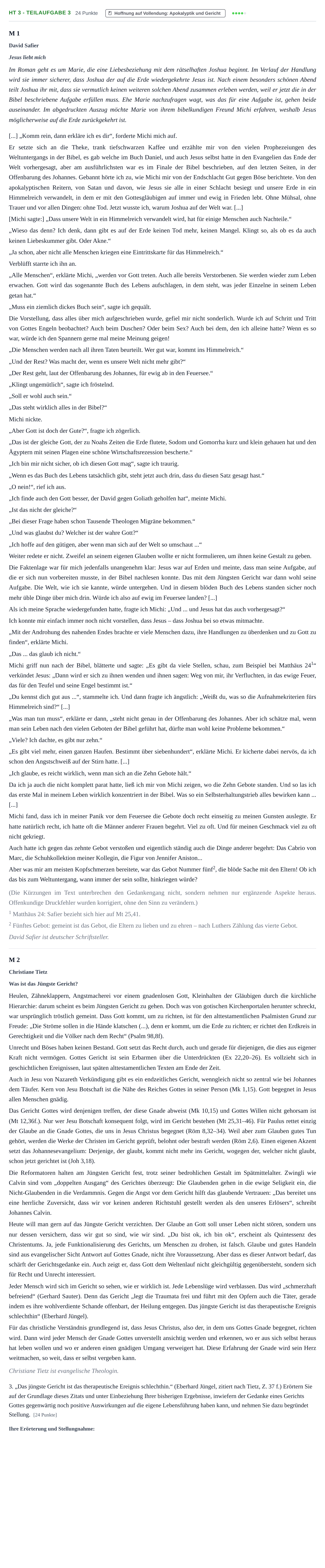 Aufgabenstellung: Aufgabe HT 3 - Teilaufgabe 3 · Abitur NRW Evangelische Religion LK · Haupttermin 2022