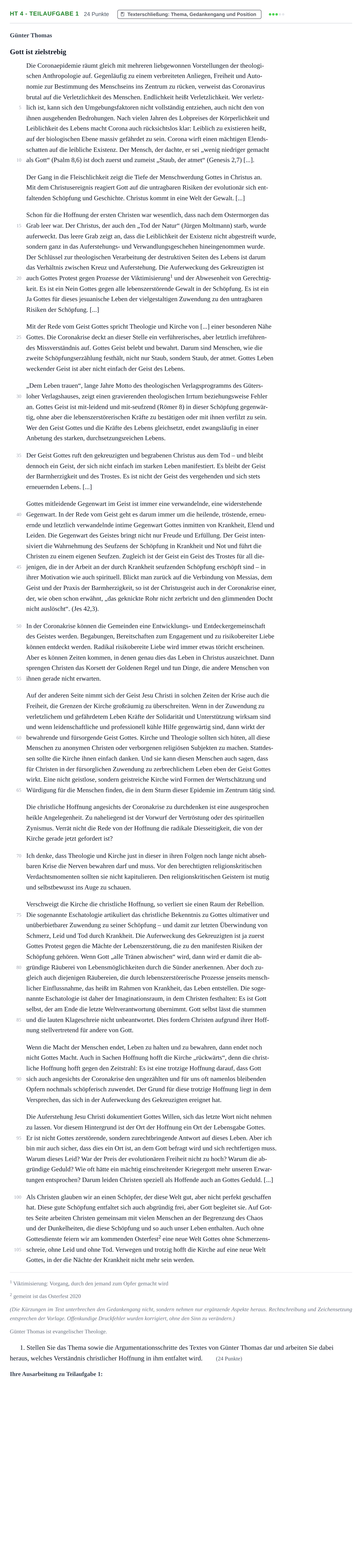 Aufgabenstellung: Aufgabe HT 4 - Teilaufgabe 1 · Abitur NRW Evangelische Religion LK · Haupttermin 2022