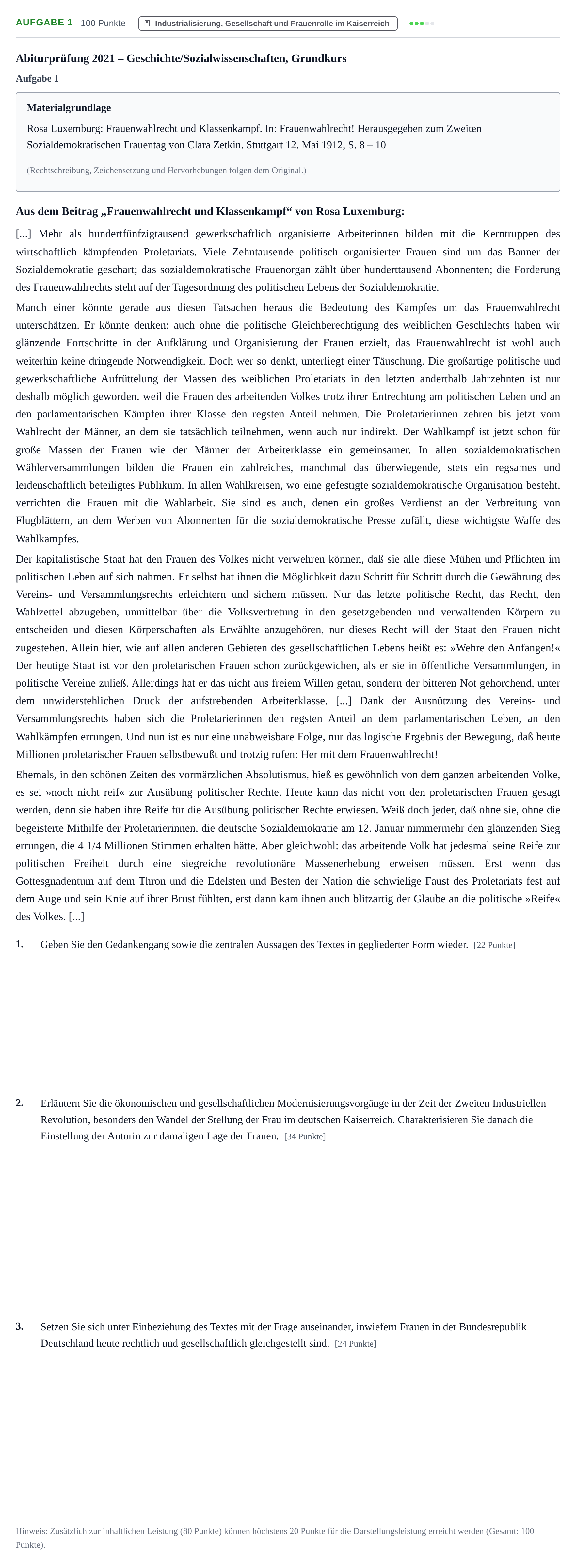 Aufgabenstellung: Aufgabe 1 · Abitur NRW Geschichte-Sozialwissenschaften GK · Haupttermin · Weiterbildungskolleg 2021
