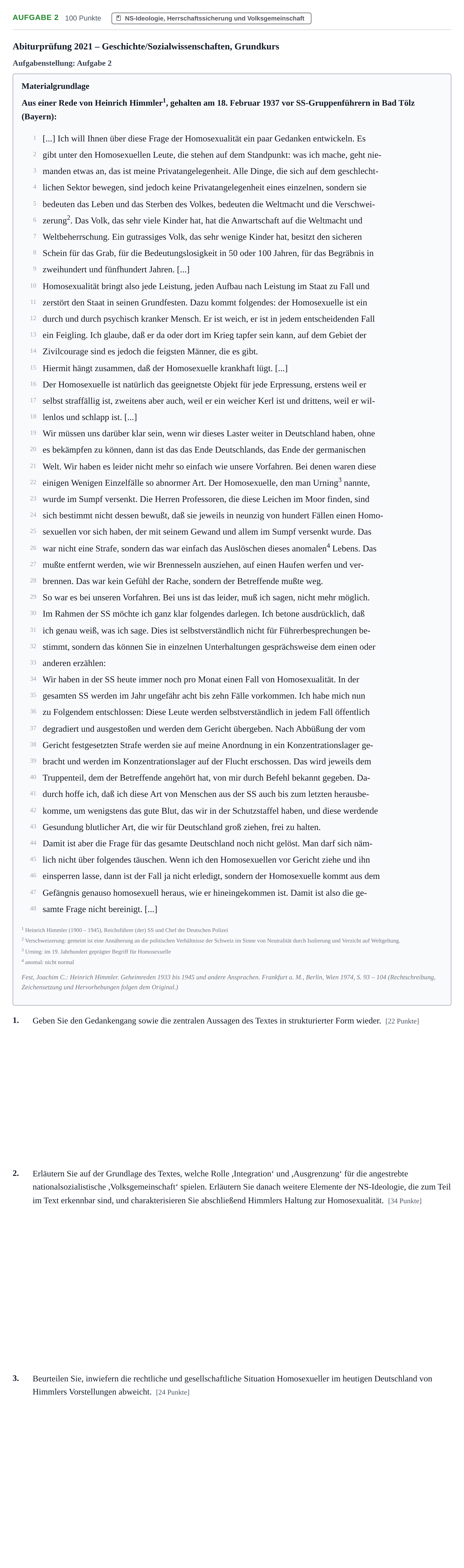 Aufgabenstellung: Aufgabe 2 · Abitur NRW Geschichte-Sozialwissenschaften GK · Haupttermin · Weiterbildungskolleg 2021