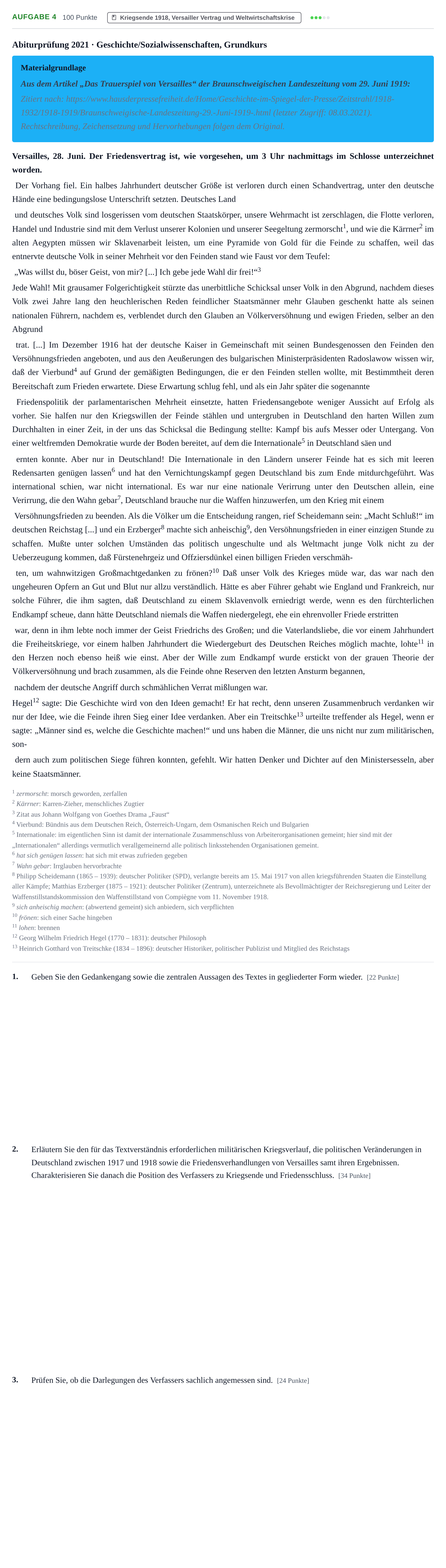 Aufgabenstellung: Aufgabe 4 · Abitur NRW Geschichte-Sozialwissenschaften GK · Haupttermin · Weiterbildungskolleg 2021