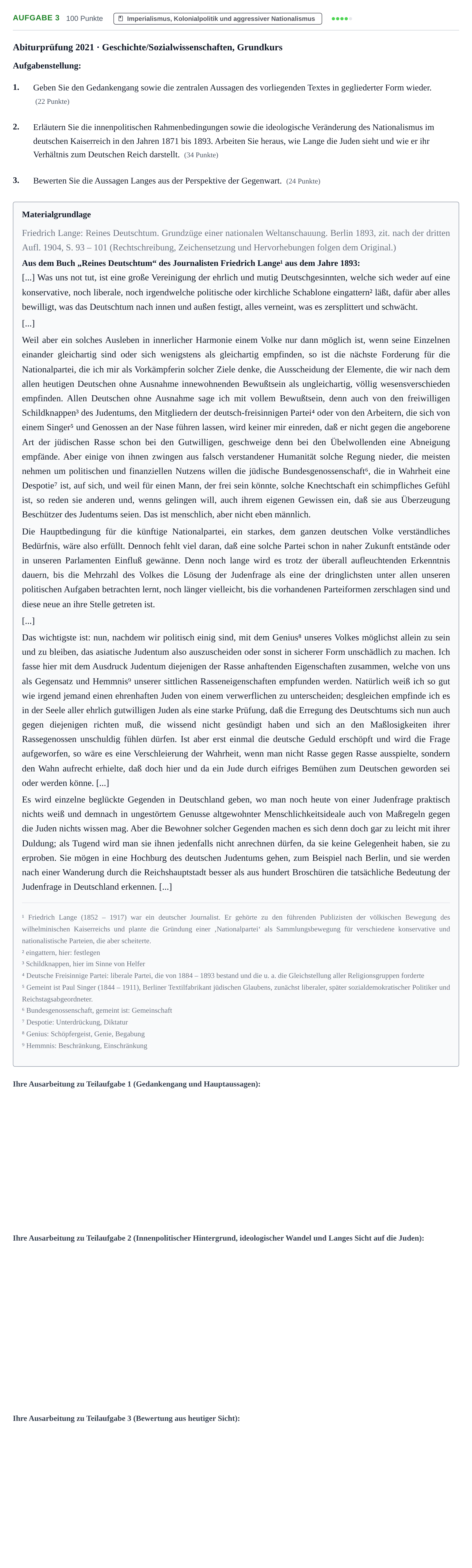 Aufgabenstellung: Aufgabe 3 · Abitur NRW Geschichte-Sozialwissenschaften GK · Haupttermin · Weiterbildungskolleg 2021