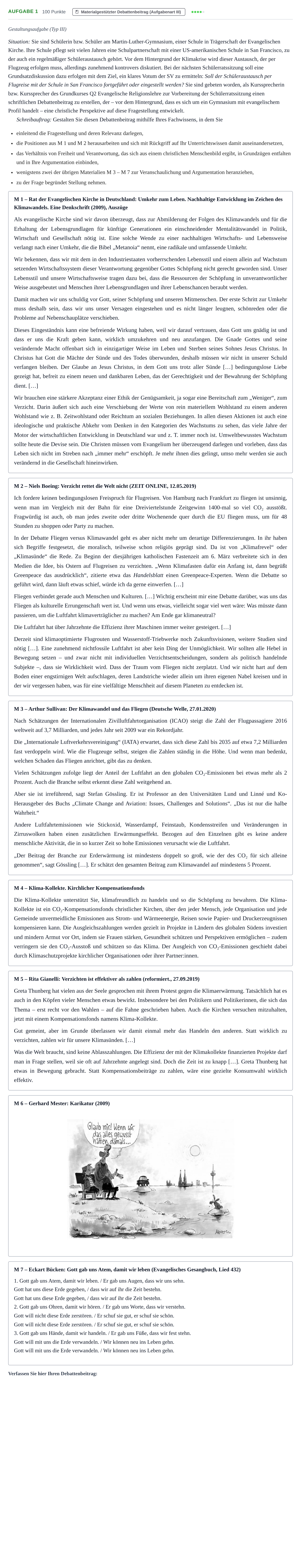 Aufgabenstellung: Aufgabe 1 · Abitur NRW Evangelische Religion GK · Haupttermin 2023