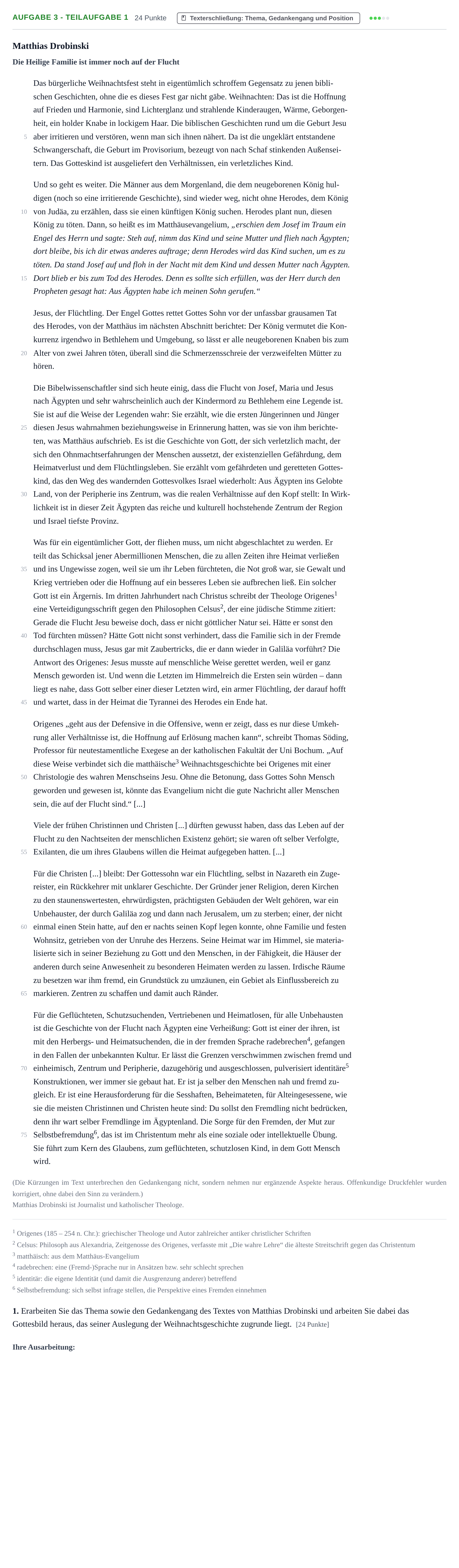 Aufgabenstellung: Aufgabe 3 - Teilaufgabe 1 · Abitur NRW Evangelische Religion GK · Haupttermin 2023