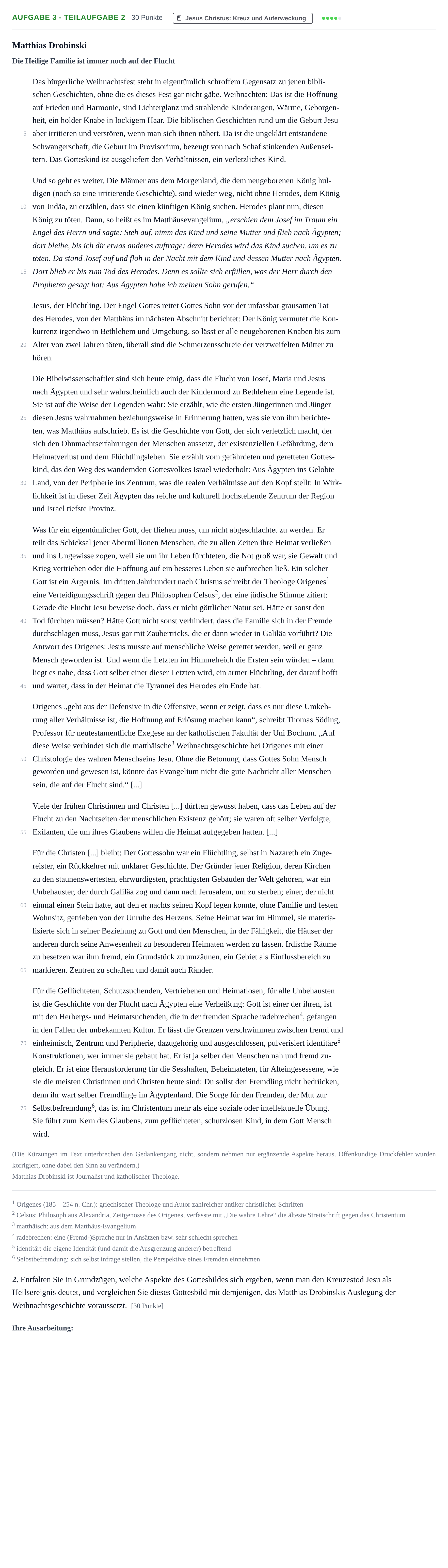 Aufgabenstellung: Aufgabe 3 - Teilaufgabe 2 · Abitur NRW Evangelische Religion GK · Haupttermin 2023