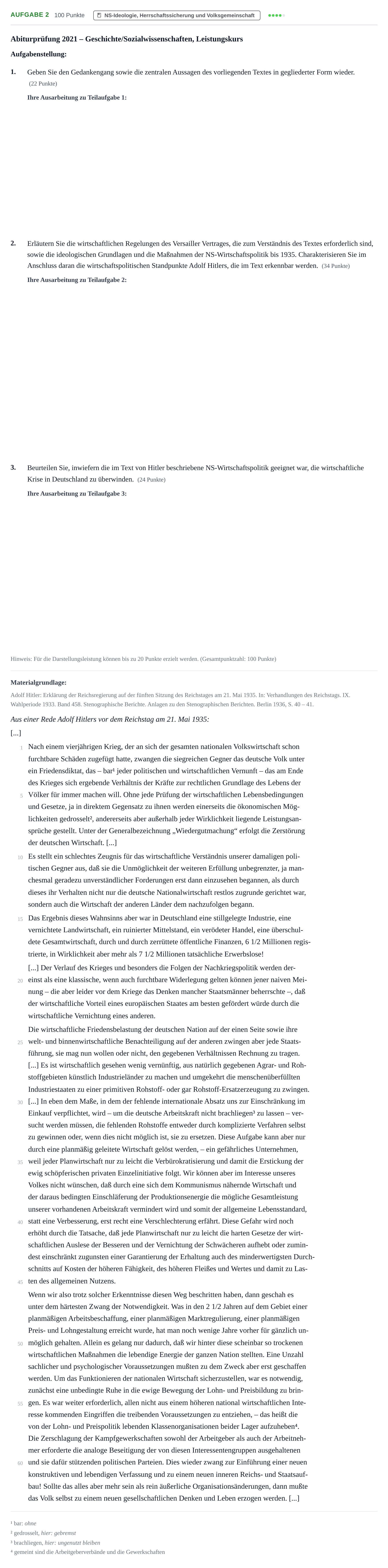Aufgabenstellung: Aufgabe 2 · Abitur NRW Geschichte-Sozialwissenschaften LK · Haupttermin · Weiterbildungskolleg 2021