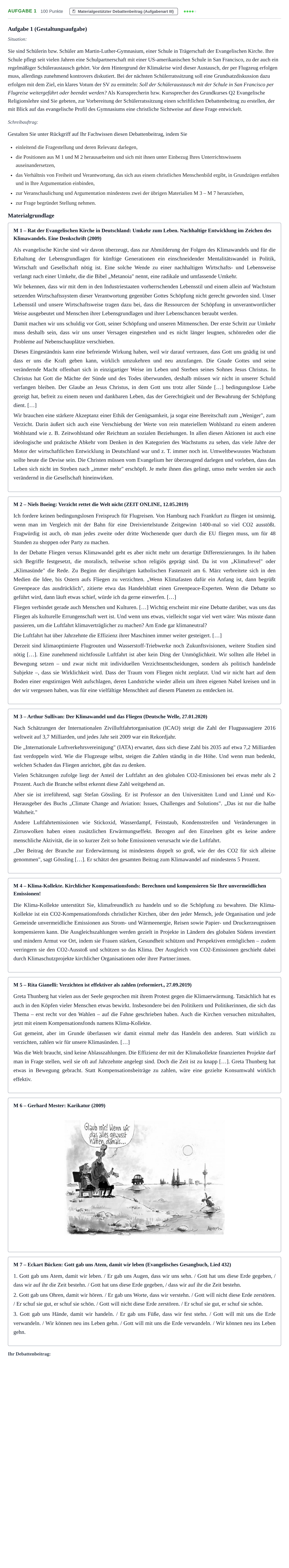 Aufgabenstellung: Aufgabe 1 · Abitur NRW Evangelische Religion GK · Haupttermin · Weiterbildungskolleg 2023
